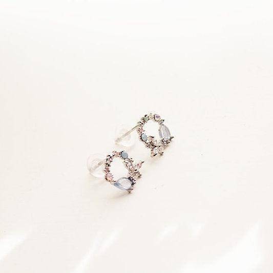 Butterfly Wreath Earrings - Light Blue Crystal Flower Sterling Silver Studs Earrings-Ninaouity