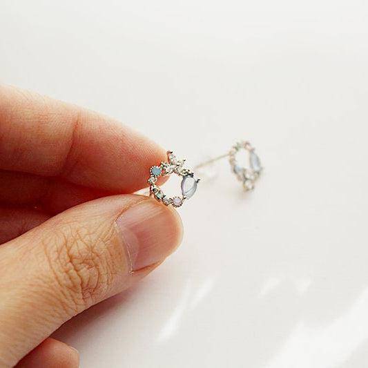 Butterfly Wreath Earrings - Light Blue Crystal Flower Sterling Silver Studs Earrings-Ninaouity