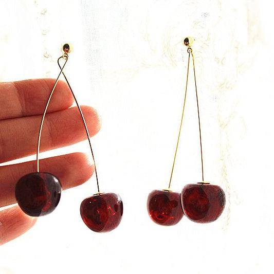 Cherry Earrings - Dark Red Cherry Shape Statement Earrings-Ninaouity