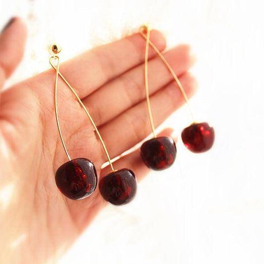Cherry Earrings - Dark Red Cherry Shape Statement Earrings-Ninaouity