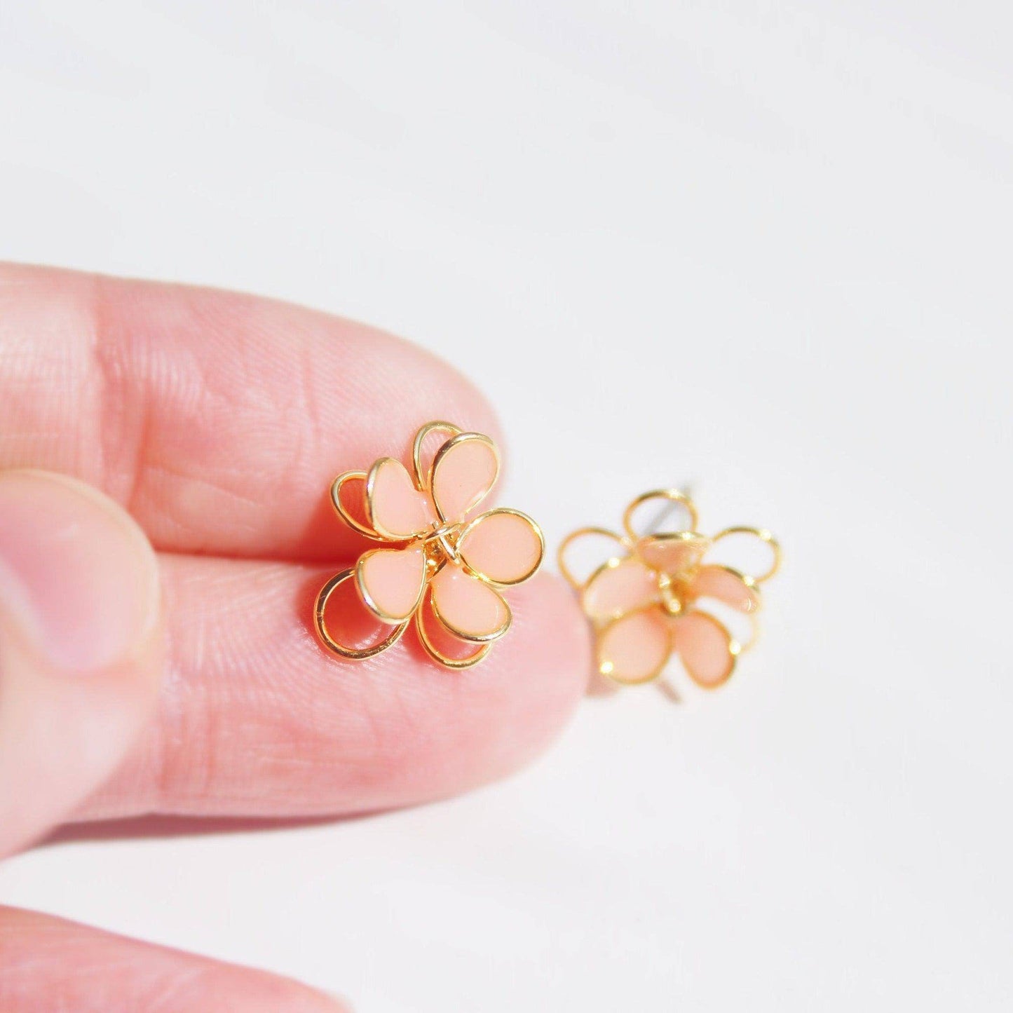 Cosmos Flower Earrings - Orange Double Layer Gold Wire Sterling Silver Earrings-Ninaouity