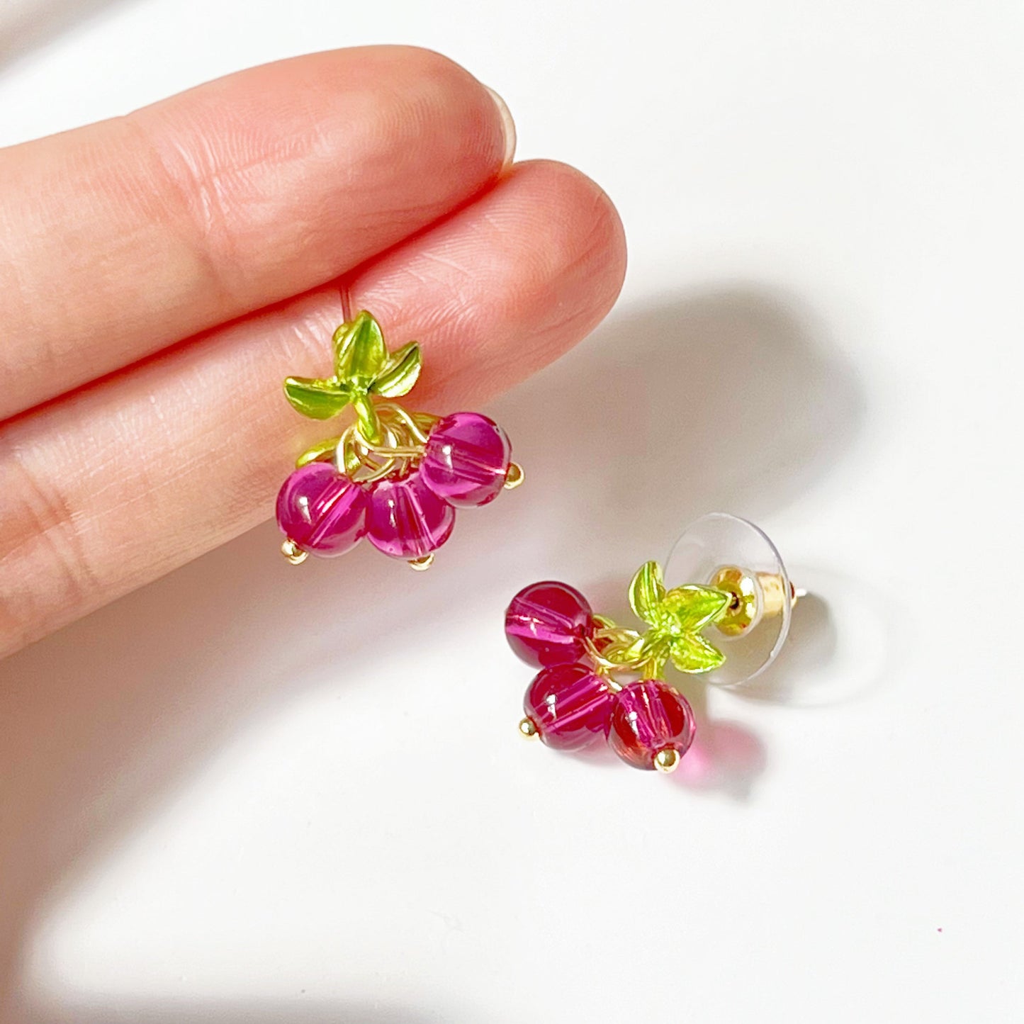 Cranberry with Leaves Plant Earrings-Ninaouity
