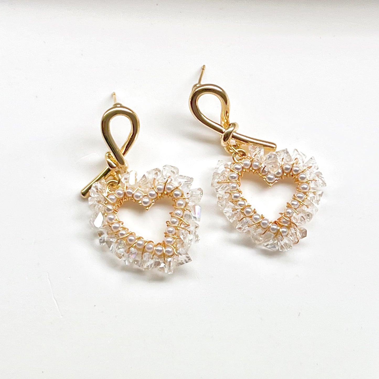 Crystal Beaded Heart Drop Earrings-Ninaouity