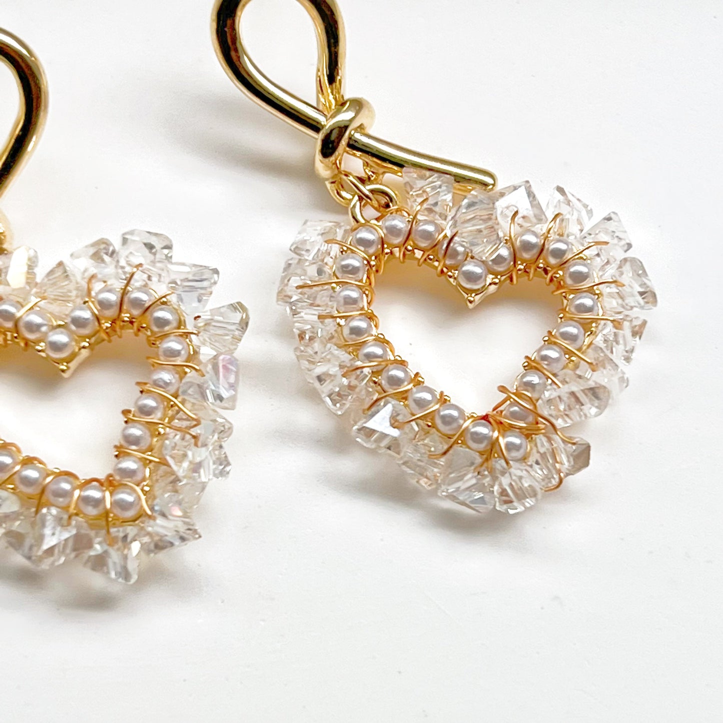 Crystal Beaded Heart Drop Earrings-Ninaouity