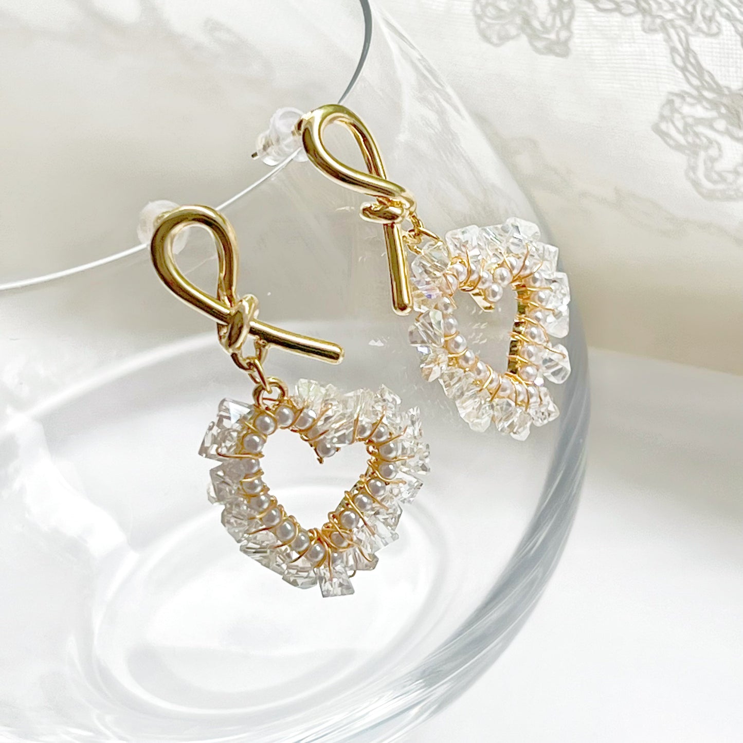 Crystal Beaded Heart Drop Earrings-Ninaouity