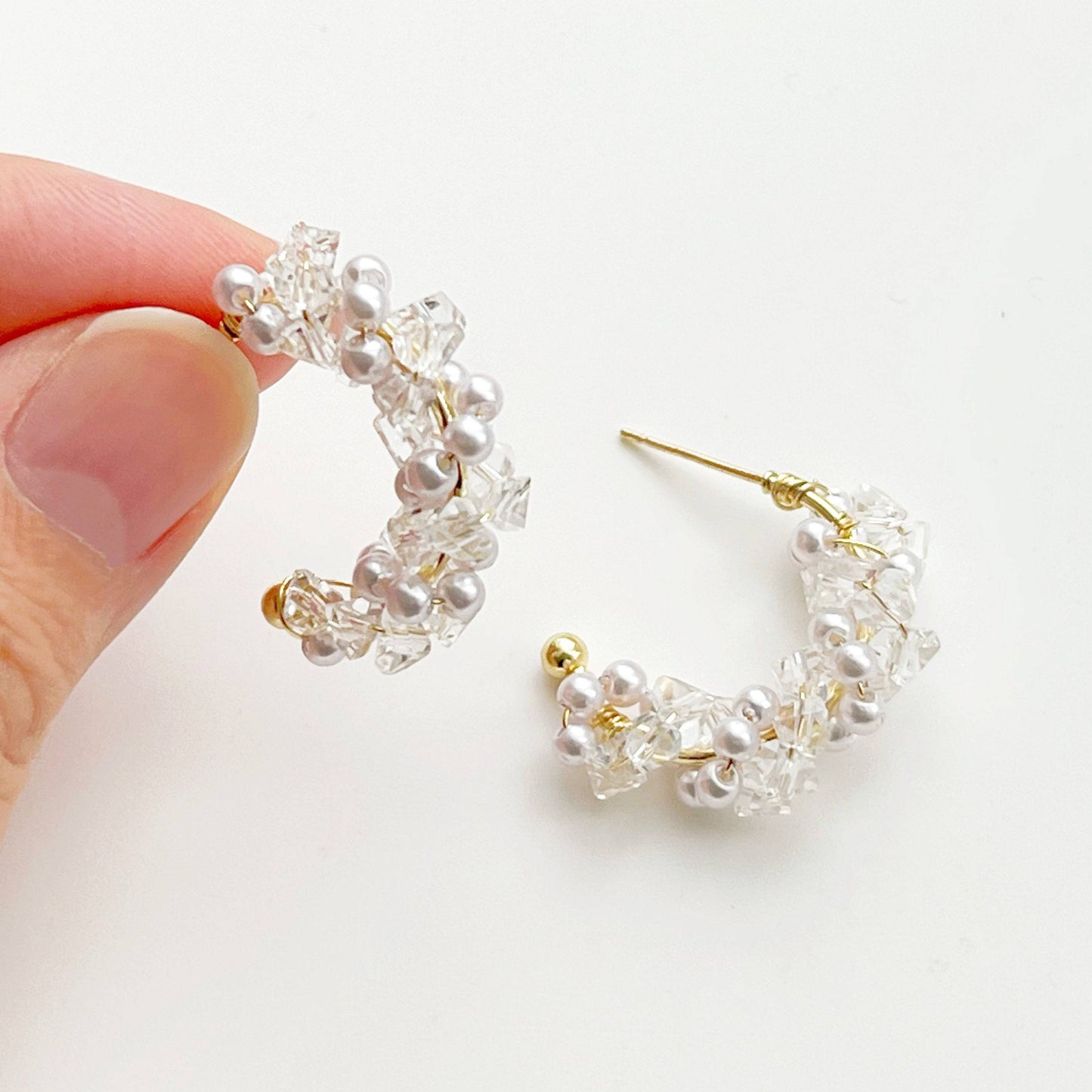 Crystal Beaded Hoop Earrings-Ninaouity