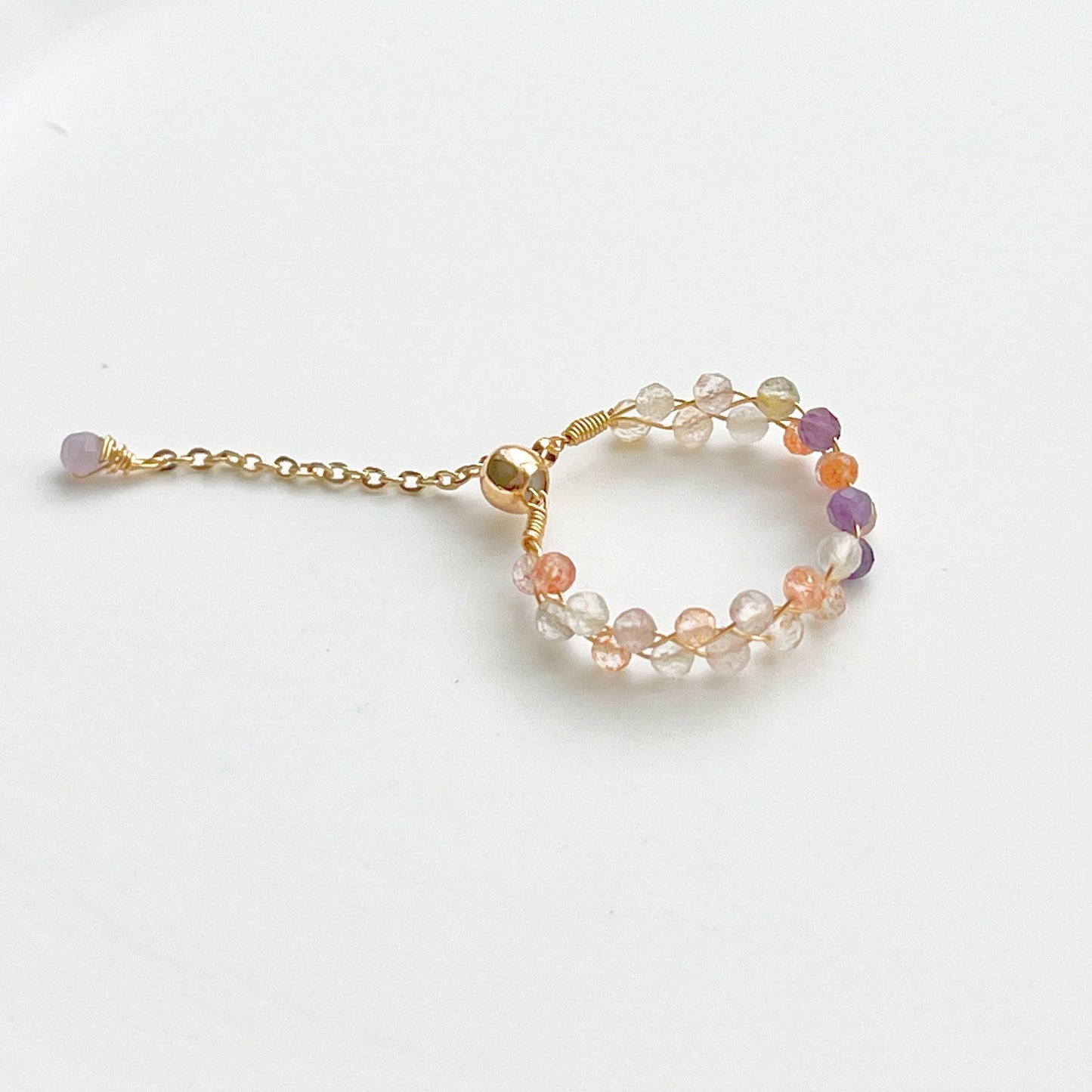 Elestial Quartz Beaded Ring - Purple Orange Gemstone Bead Adjustable Ring-Ninaouity