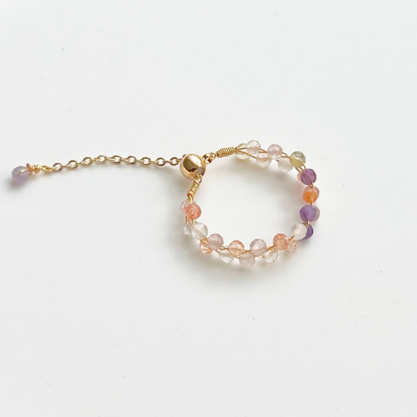 Elestial Quartz Beaded Ring - Purple Orange Gemstone Bead Adjustable Ring-Ninaouity