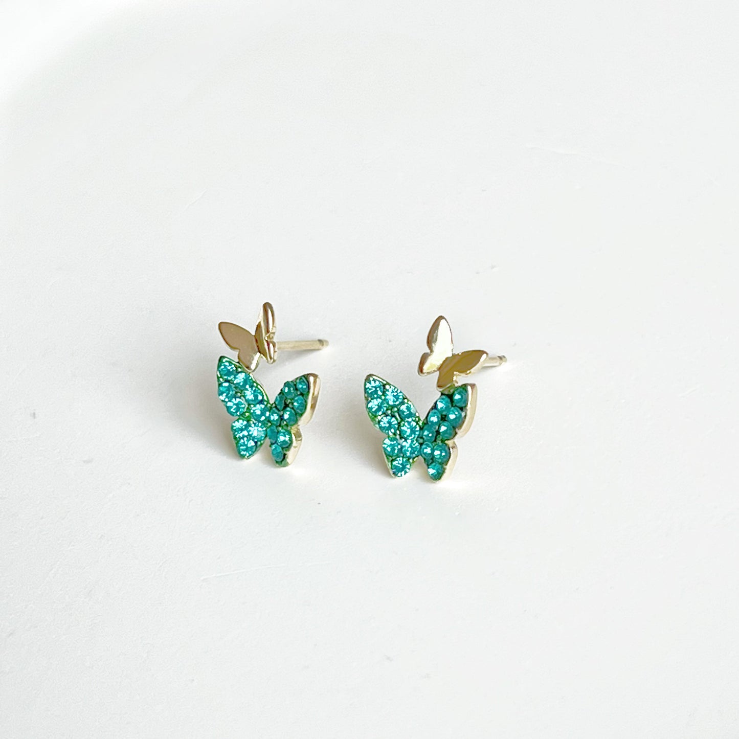 Emerald Green Crystal Butterflies Earrings-Ninaouity