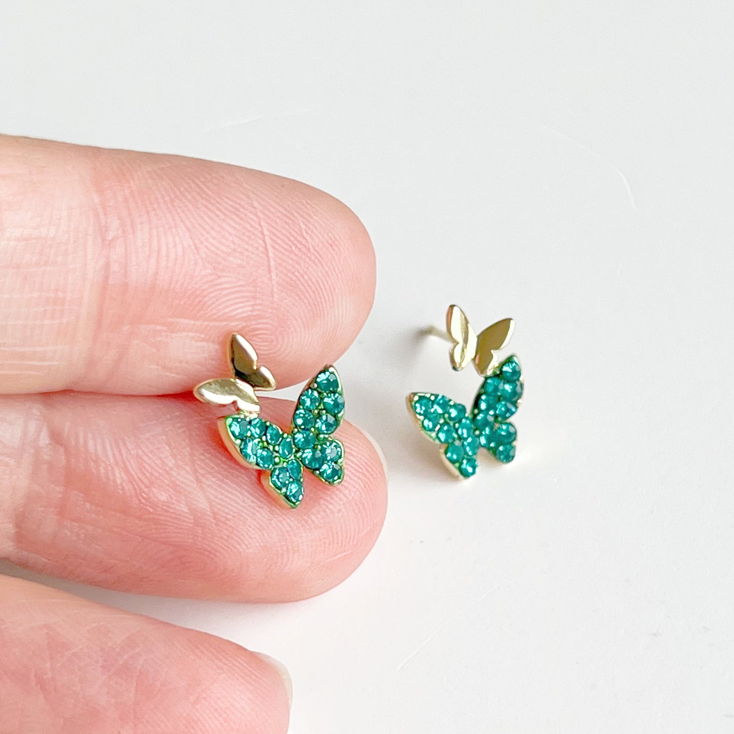 Emerald Green Crystal Butterflies Earrings-Ninaouity