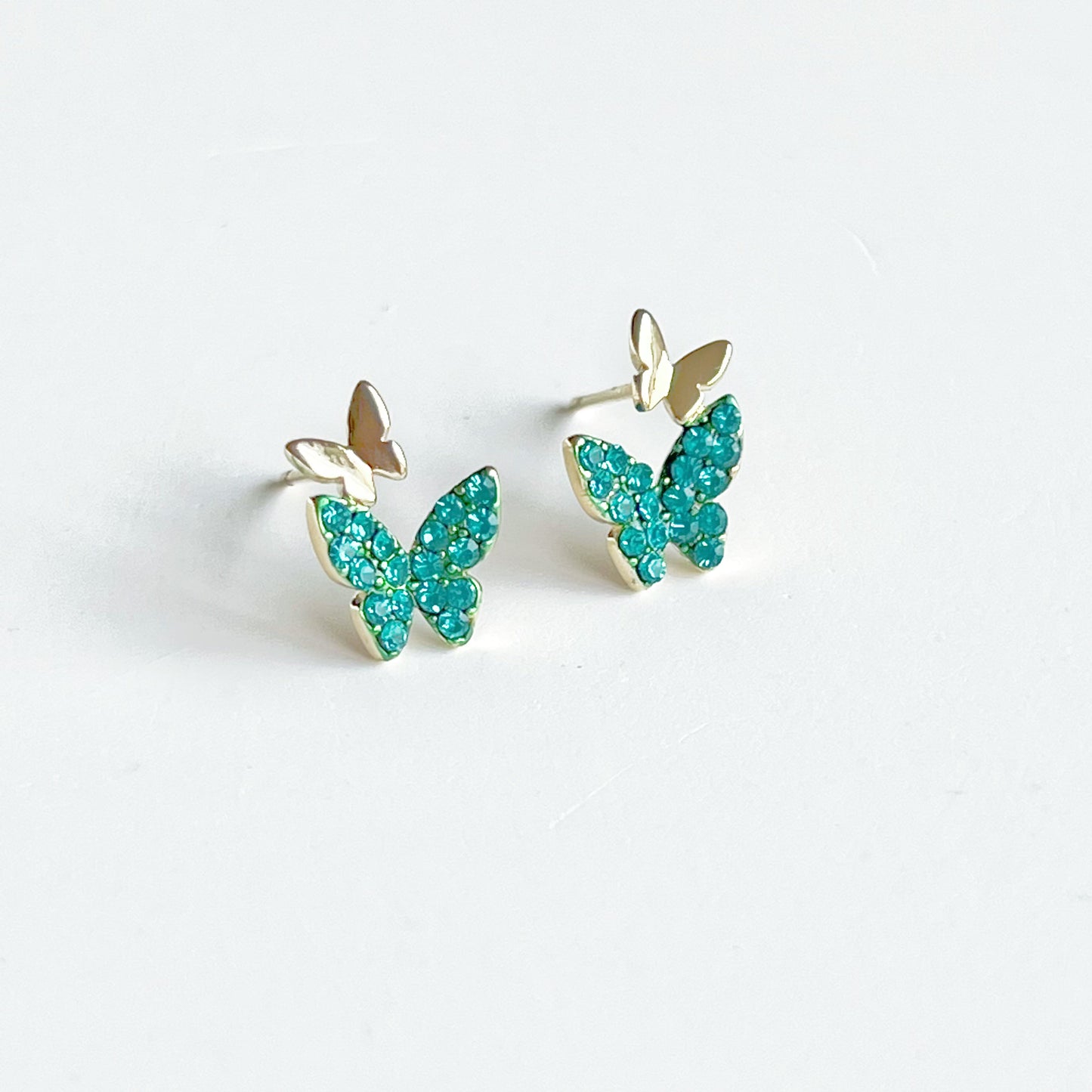 Emerald Green Crystal Butterflies Earrings-Ninaouity