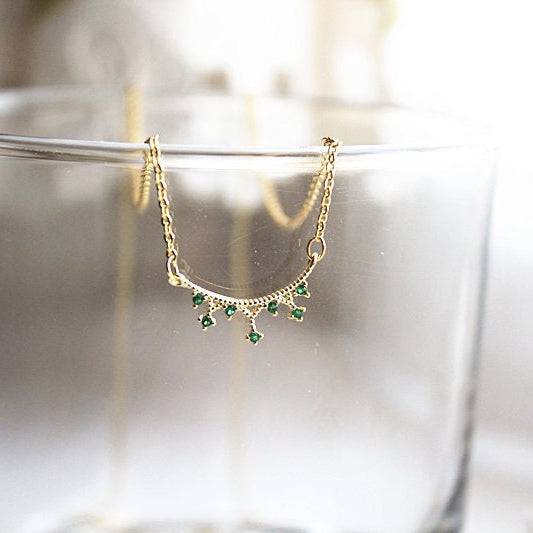 Emerald Green Mini Star Gold Chain Necklace-Ninaouity
