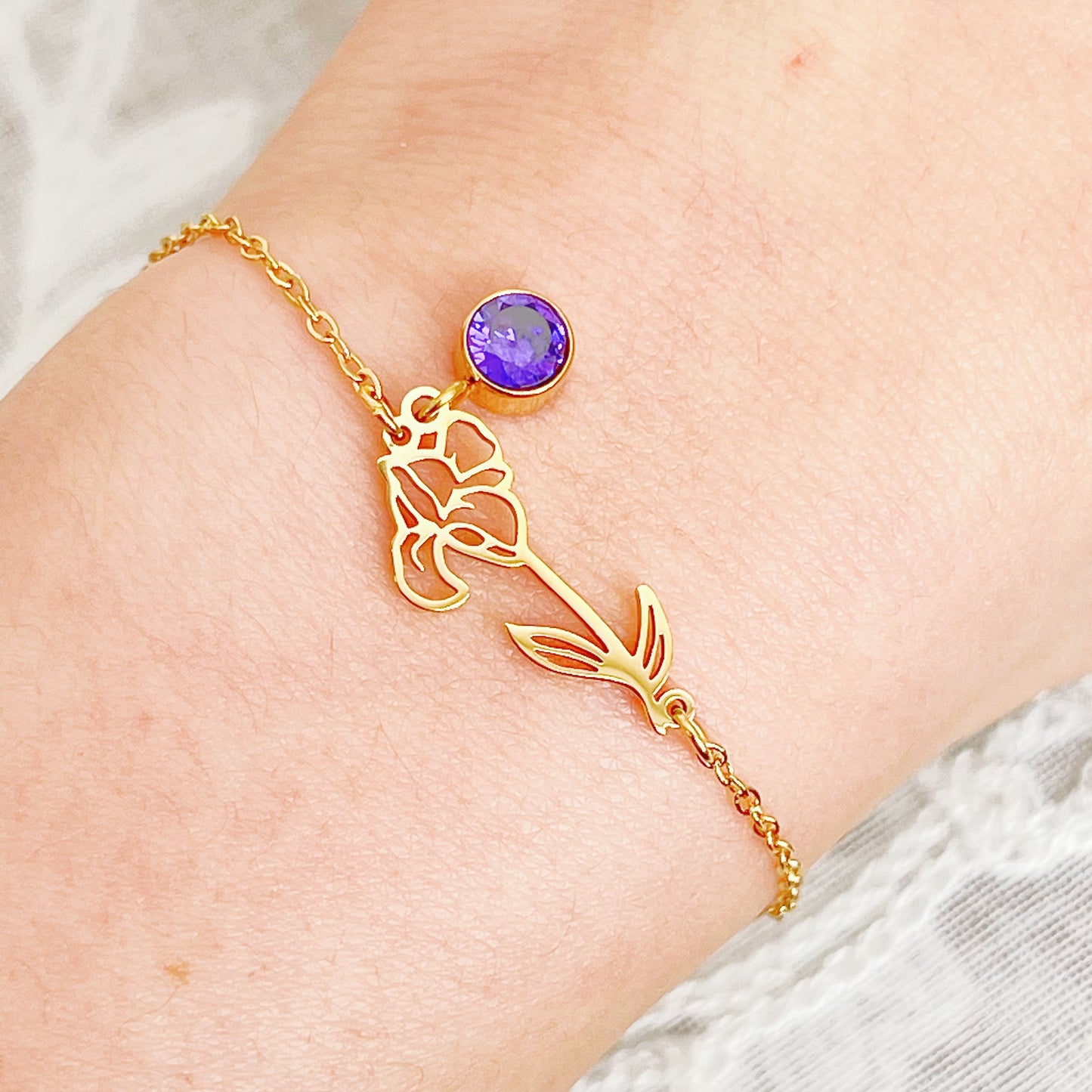 February Birth Flower Iris Bracelet-Ninaouity