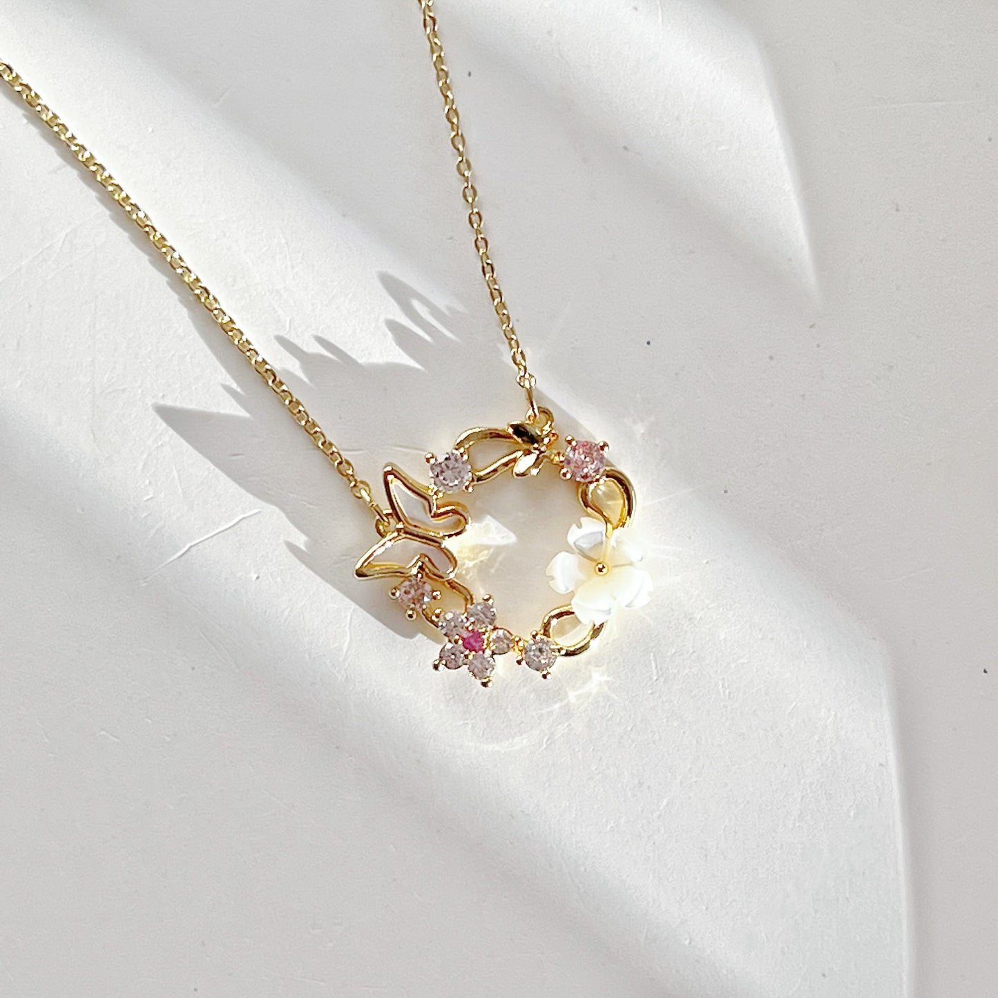 Flower and Butterfly Wreath Necklace-Ninaouity