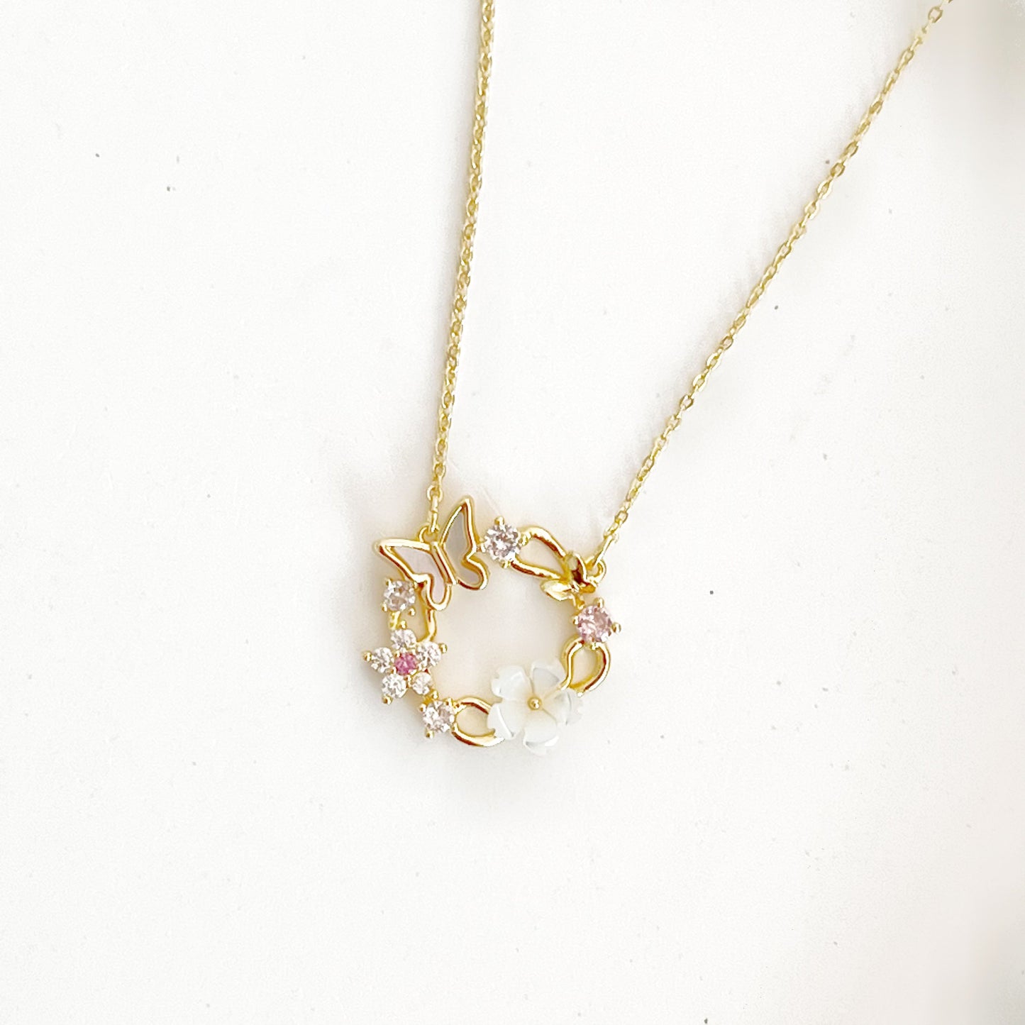 Flower and Butterfly Wreath Necklace-Ninaouity