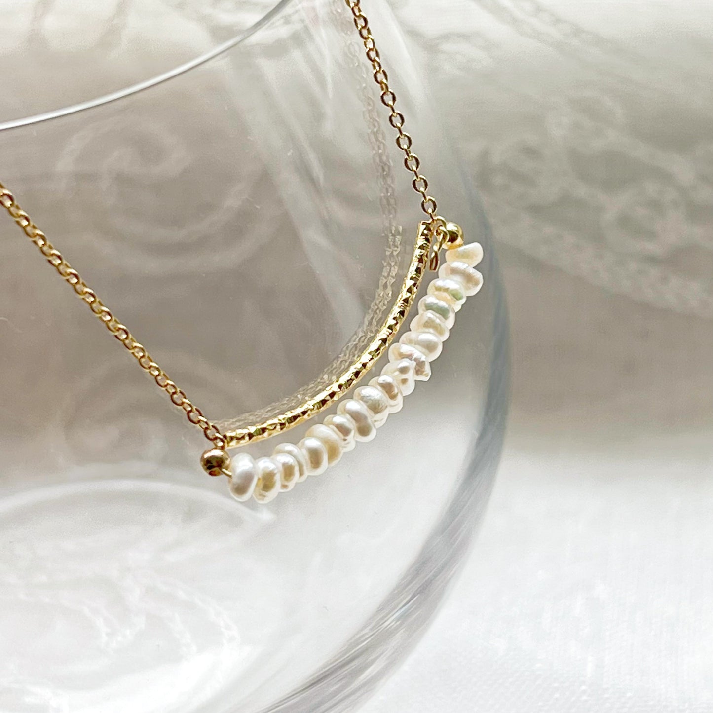Freshwater Pearl Gold Bar Necklace-Ninaouity