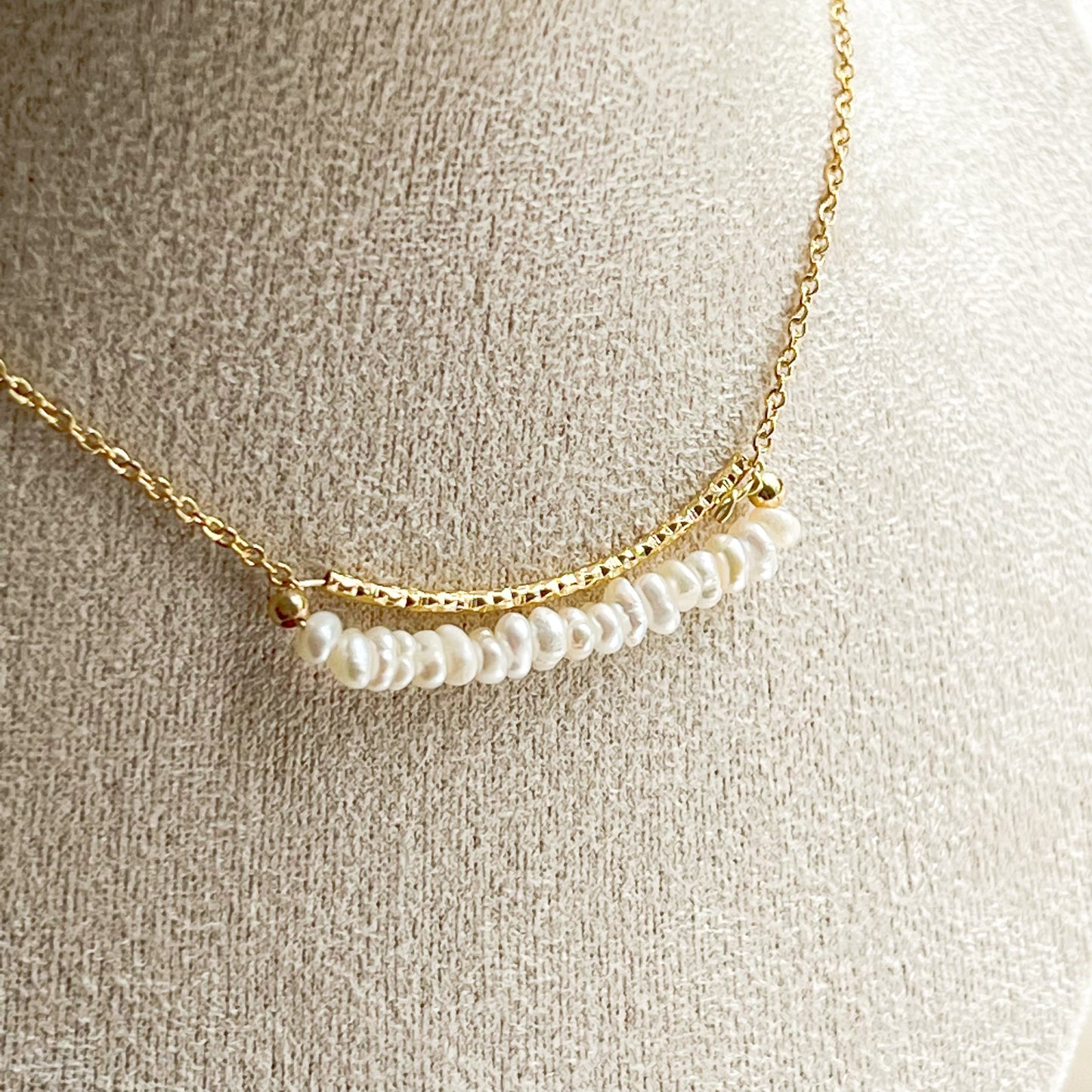 Freshwater Pearl Gold Bar Necklace-Ninaouity