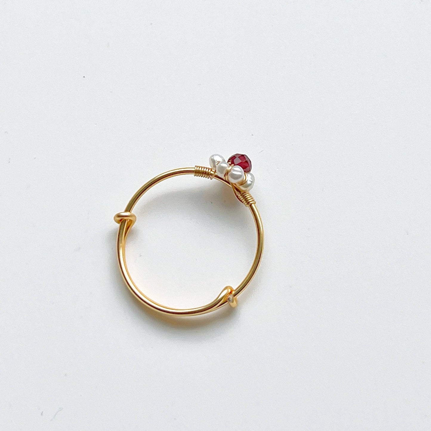 Garnet and Pearl Beads Ring - Red Gemstone Adjustable Ring - January Birthstone-Ninaouity