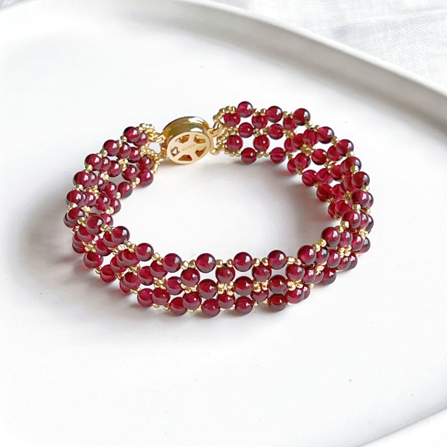 Garnet Beaded Woven Cuff Bracelet-Ninaouity