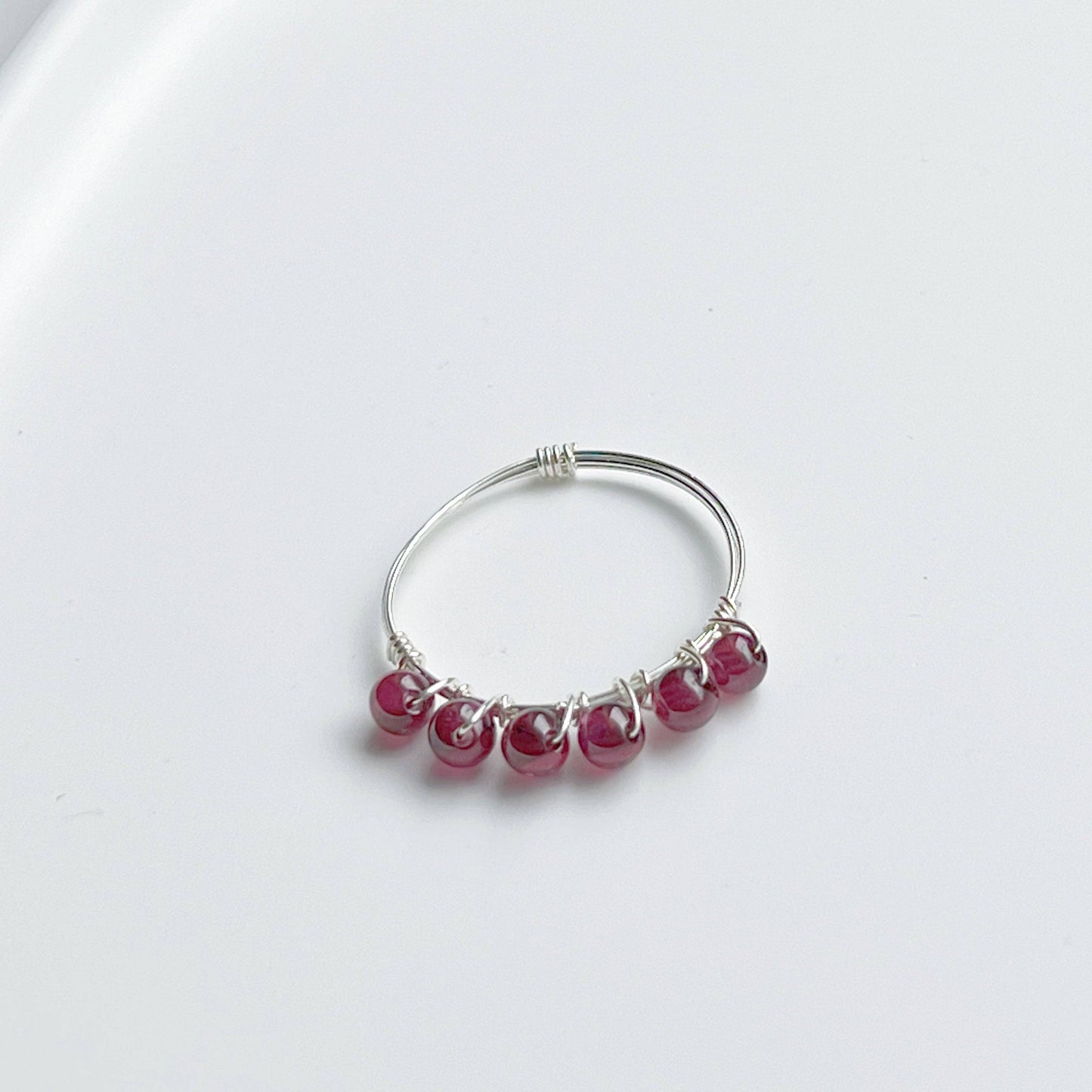 Garnet Beads Ring - Red Gemstone Adjustable Ring - January Birthstone-Ninaouity