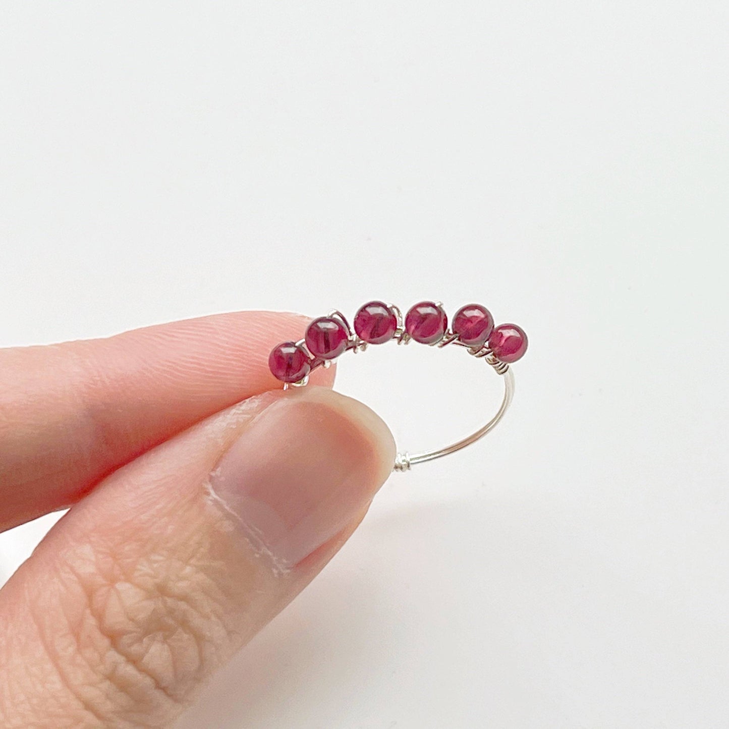 Garnet Beads Ring - Red Gemstone Adjustable Ring - January Birthstone-Ninaouity