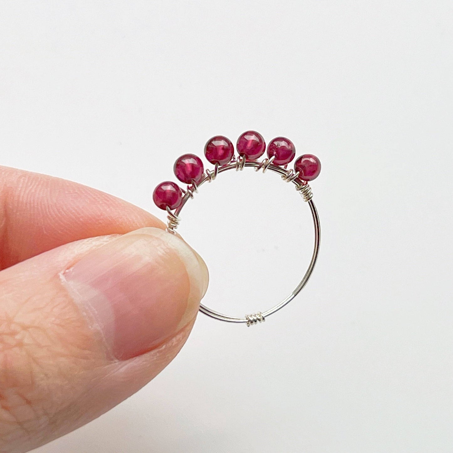 Garnet Beads Ring - Red Gemstone Adjustable Ring - January Birthstone-Ninaouity