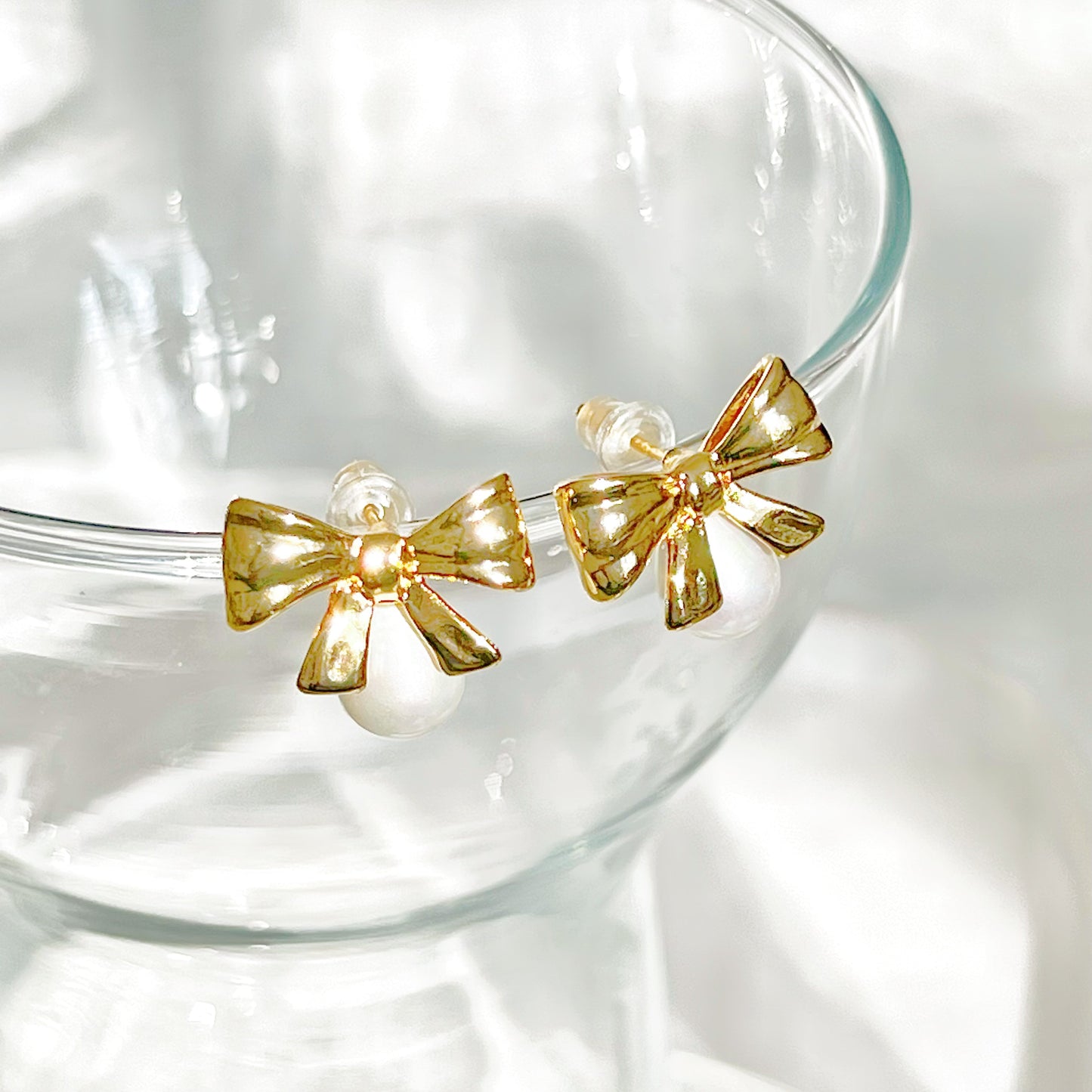 Gold Bow and Drop Earrings-Ninaouity