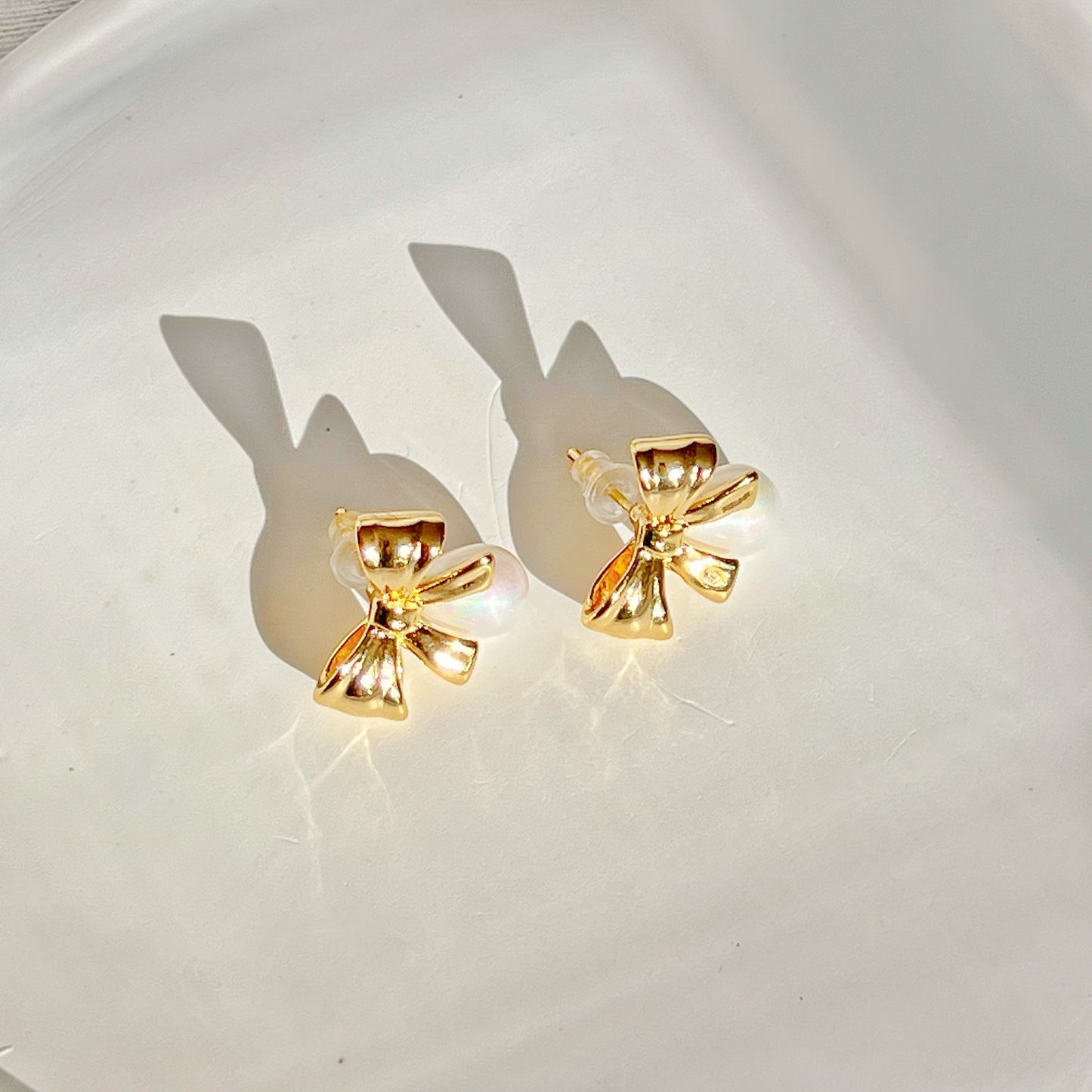 Gold Bow and Drop Earrings-Ninaouity