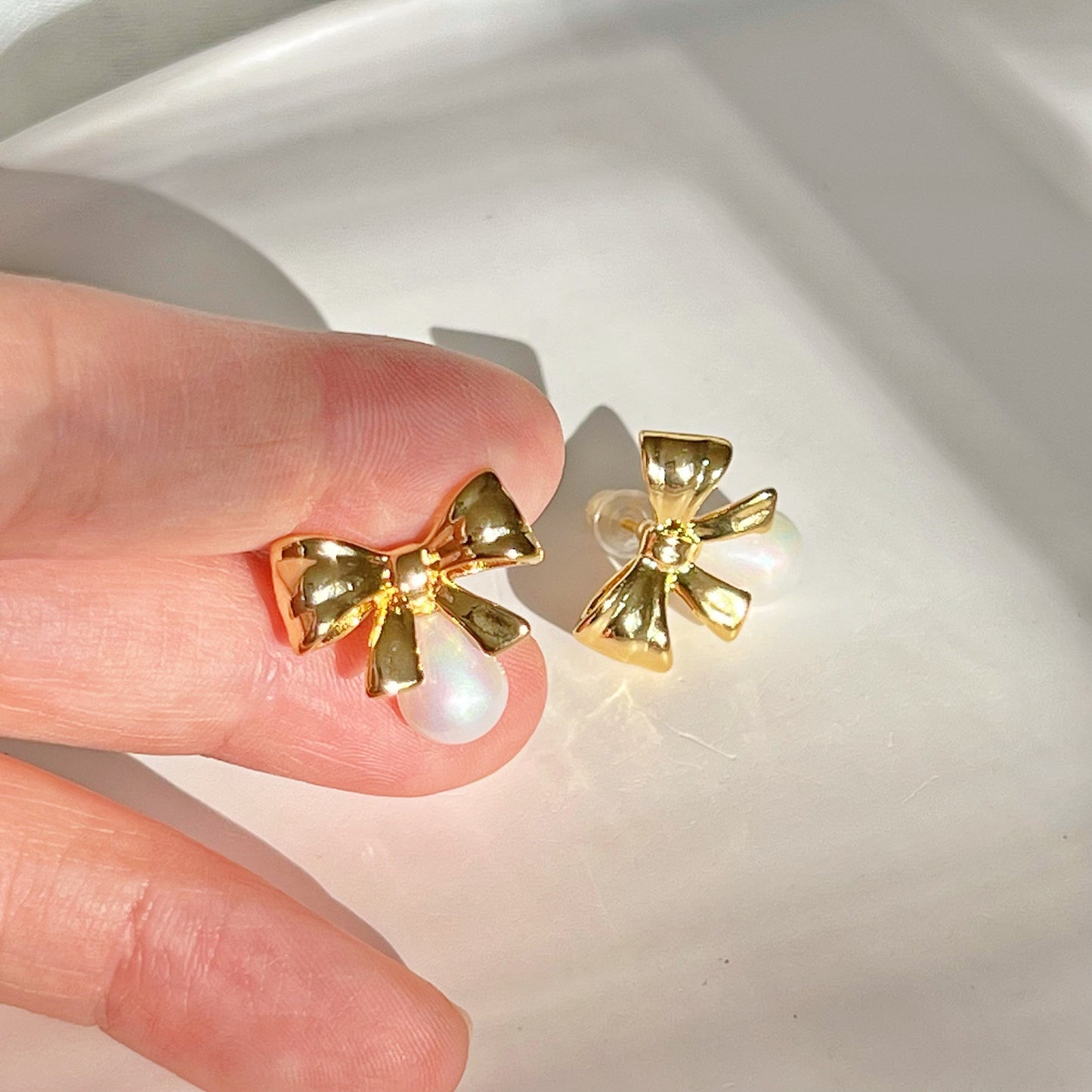 Gold Bow and Drop Earrings-Ninaouity