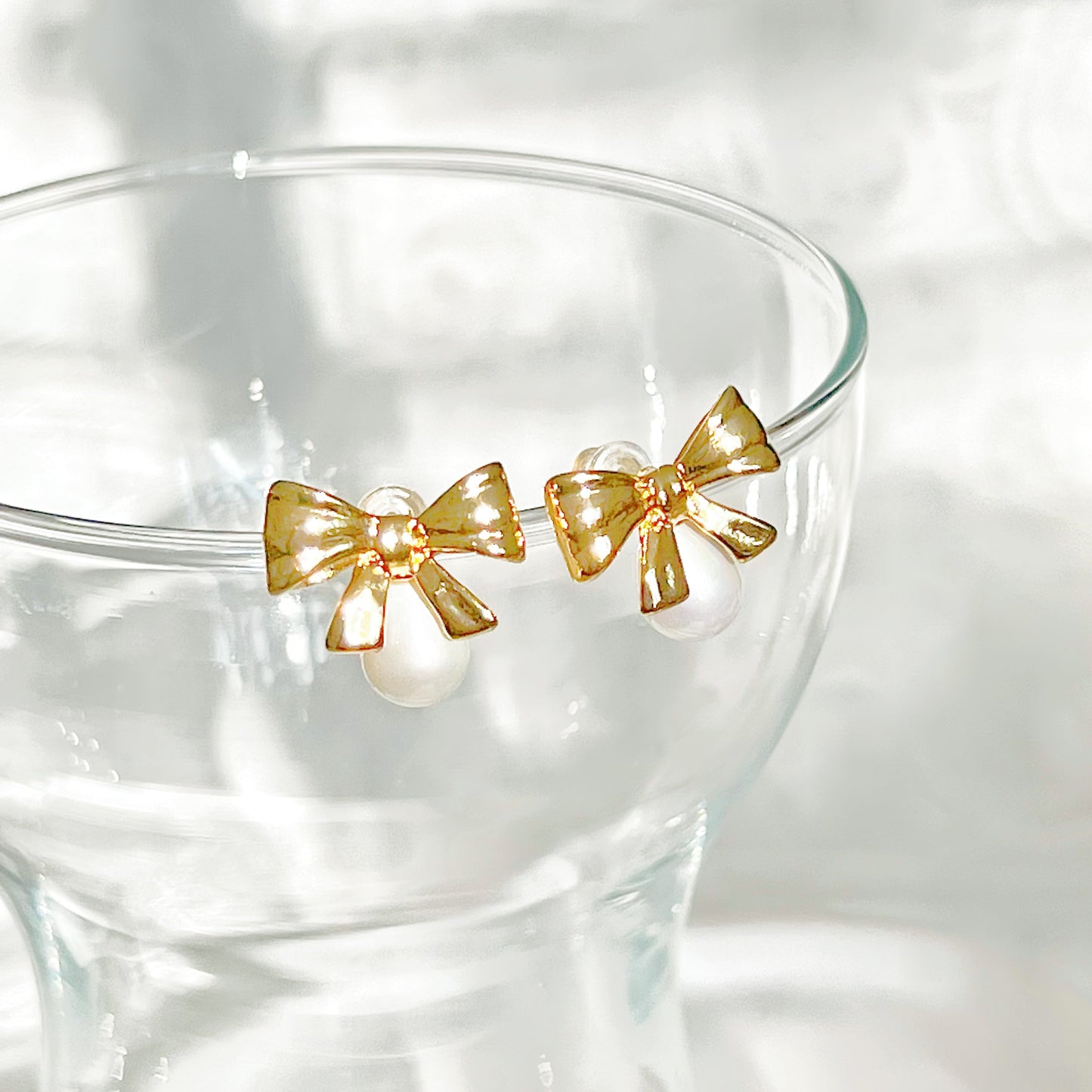 Gold Bow and Drop Earrings-Ninaouity