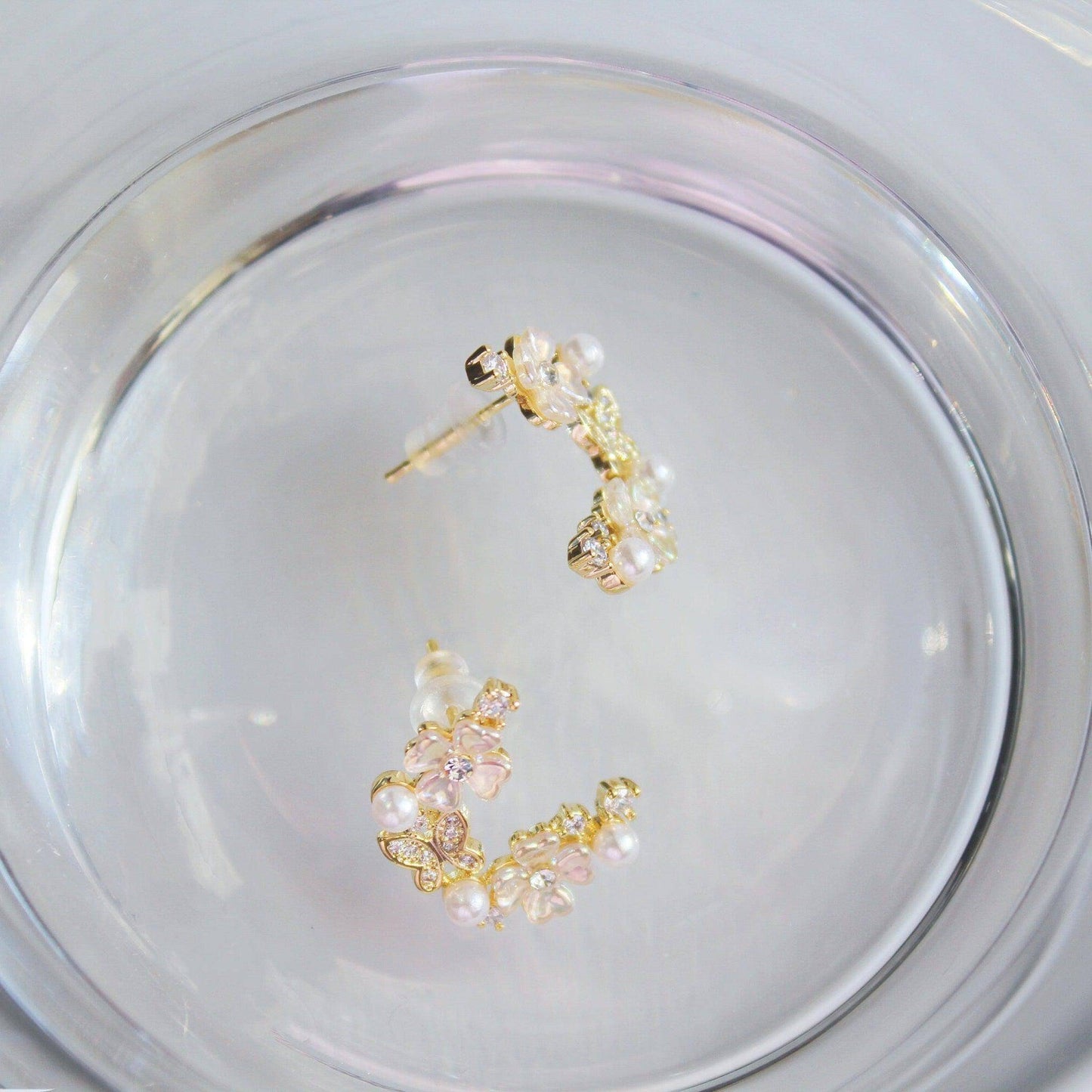 Gold Butterfly and Flowers Earrings-Ninaouity