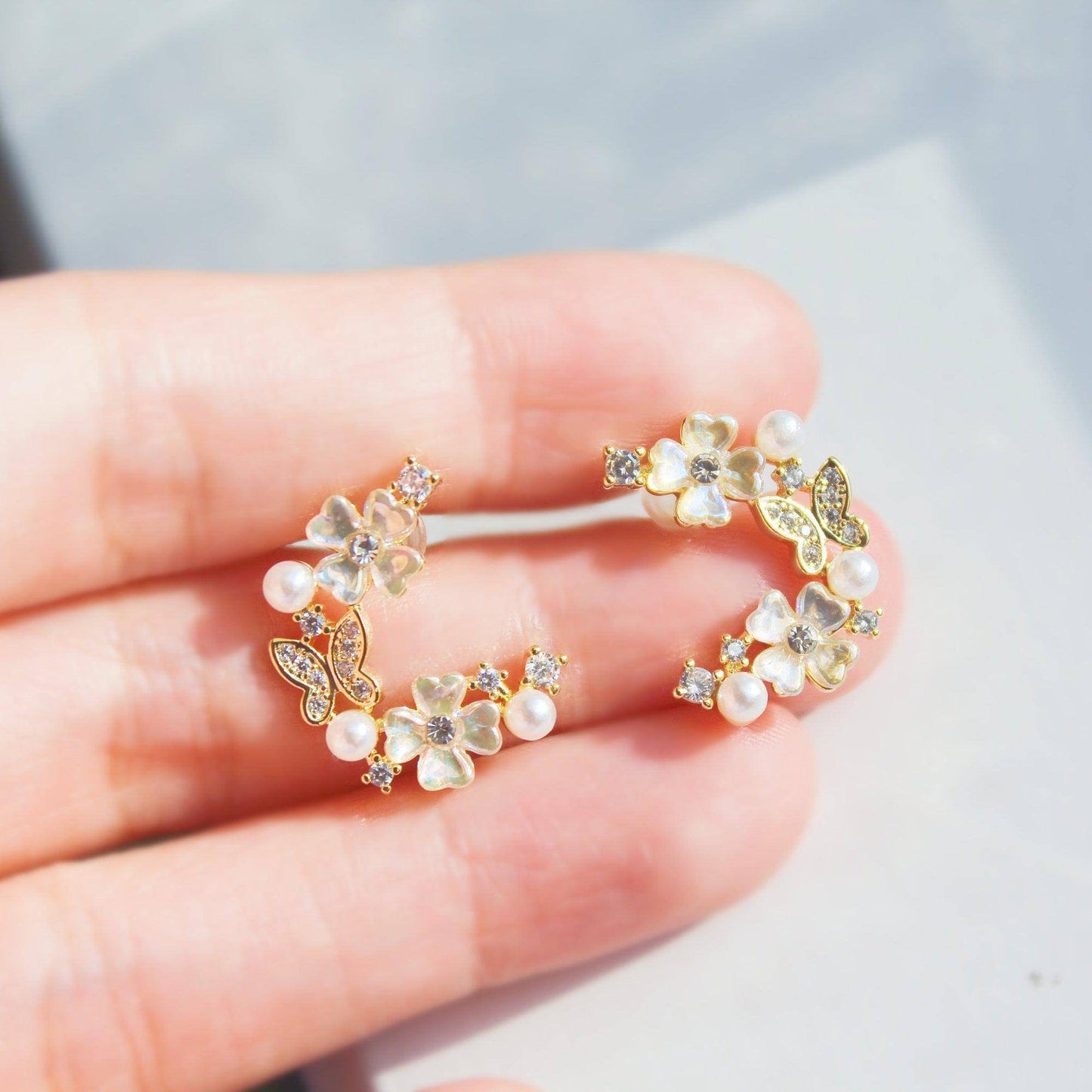Gold Butterfly and Flowers Earrings-Ninaouity