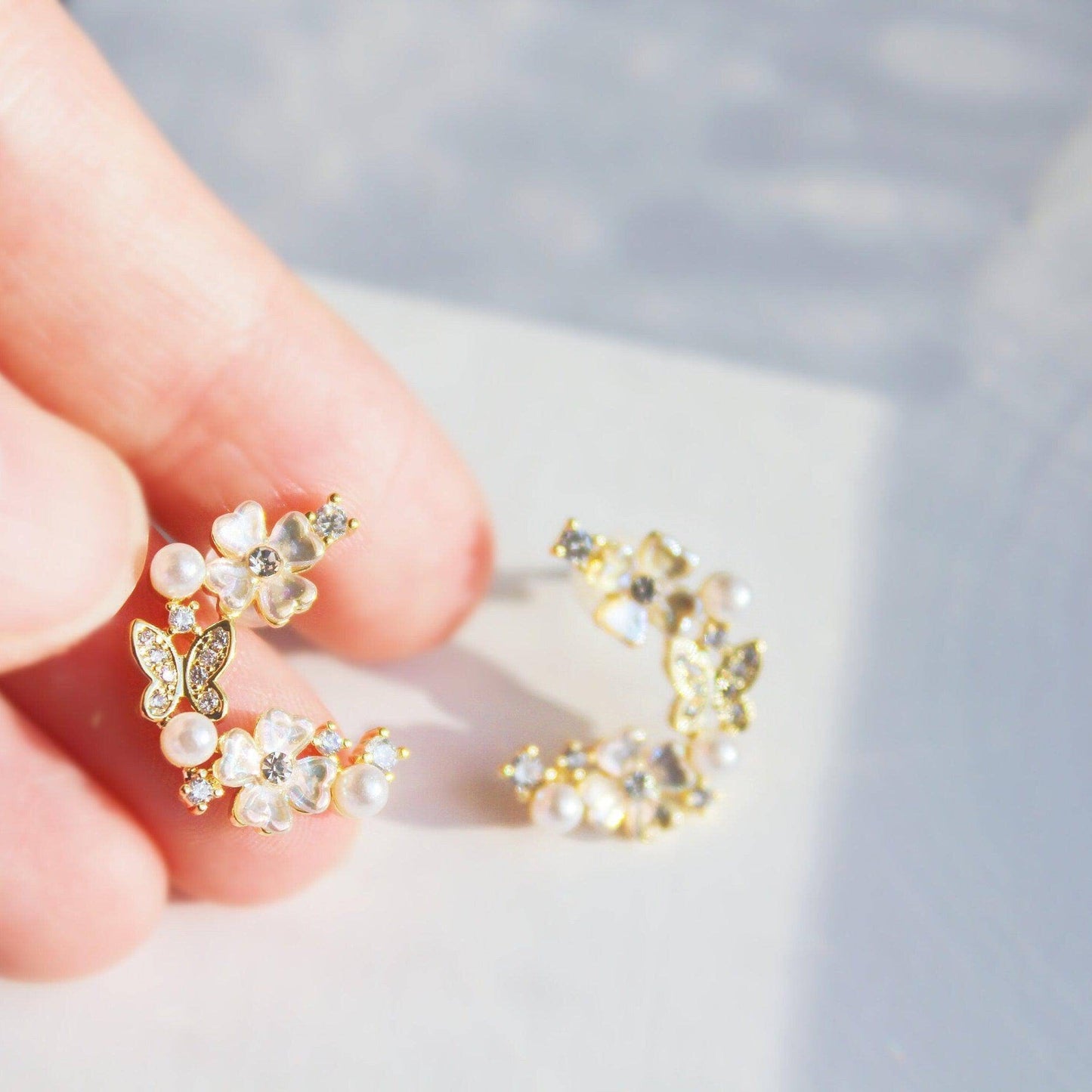 Gold Butterfly and Flowers Earrings-Ninaouity