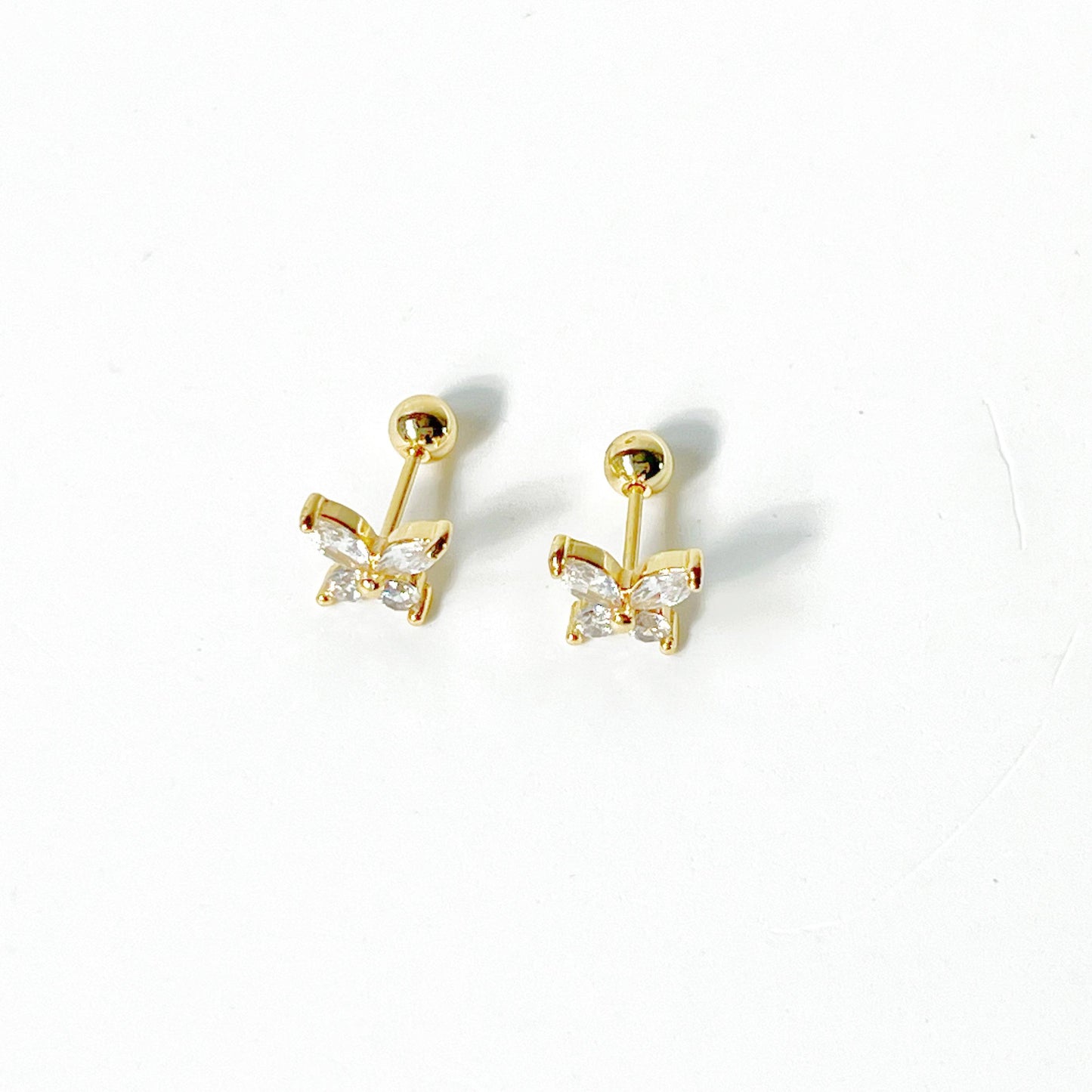 Gold Butterfly Zircon Screw Back Earrings-Ninaouity