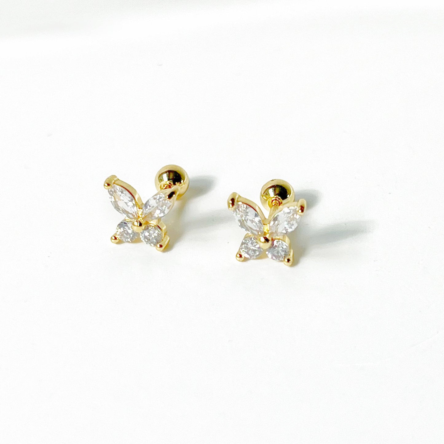 Gold Butterfly Zircon Screw Back Earrings-Ninaouity