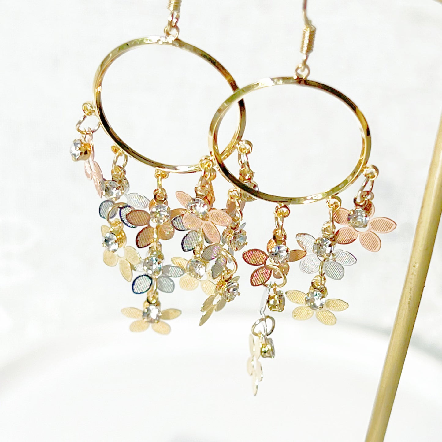 Gold Cascading Flowers Drop Earrings-Ninaouity