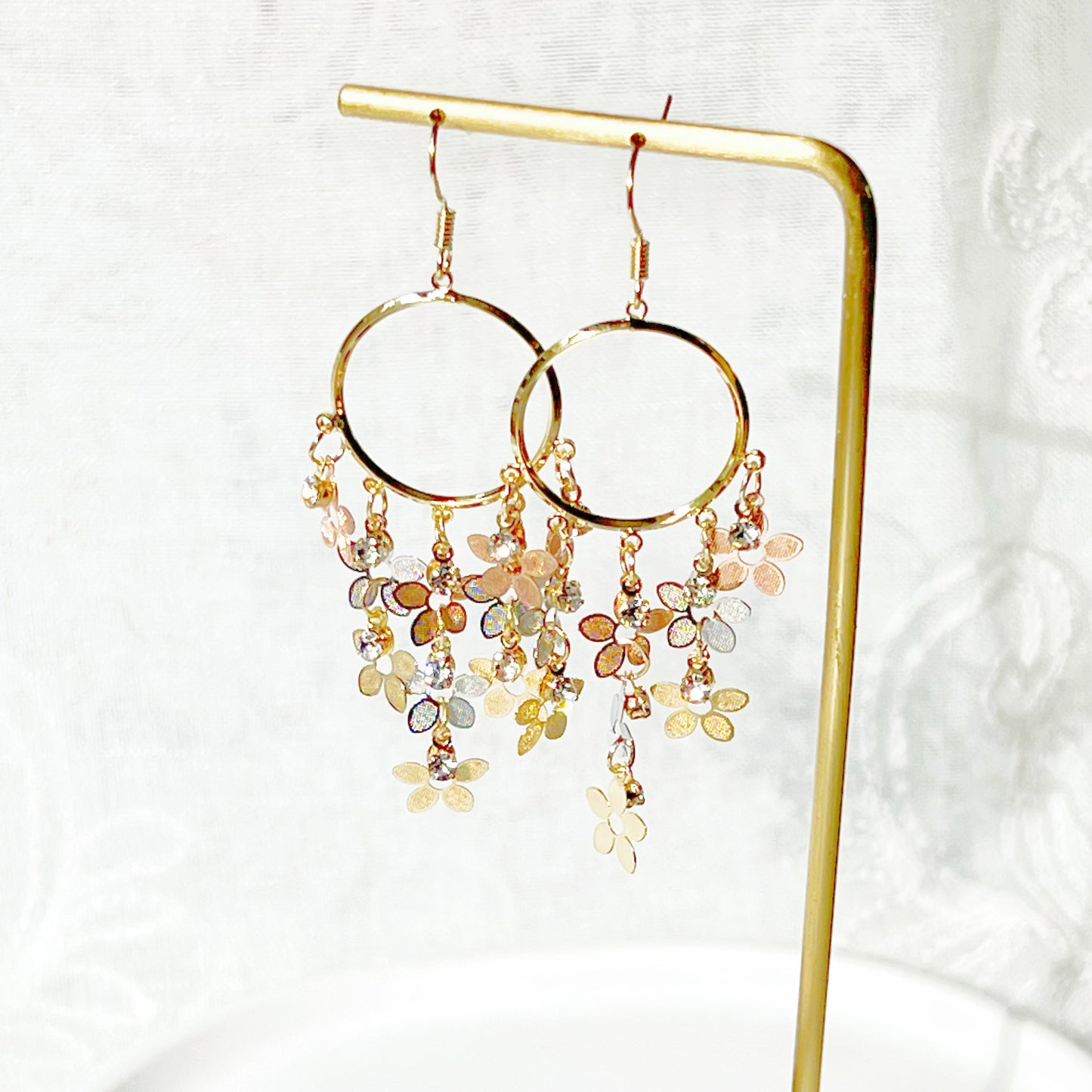 Gold Cascading Flowers Drop Earrings-Ninaouity