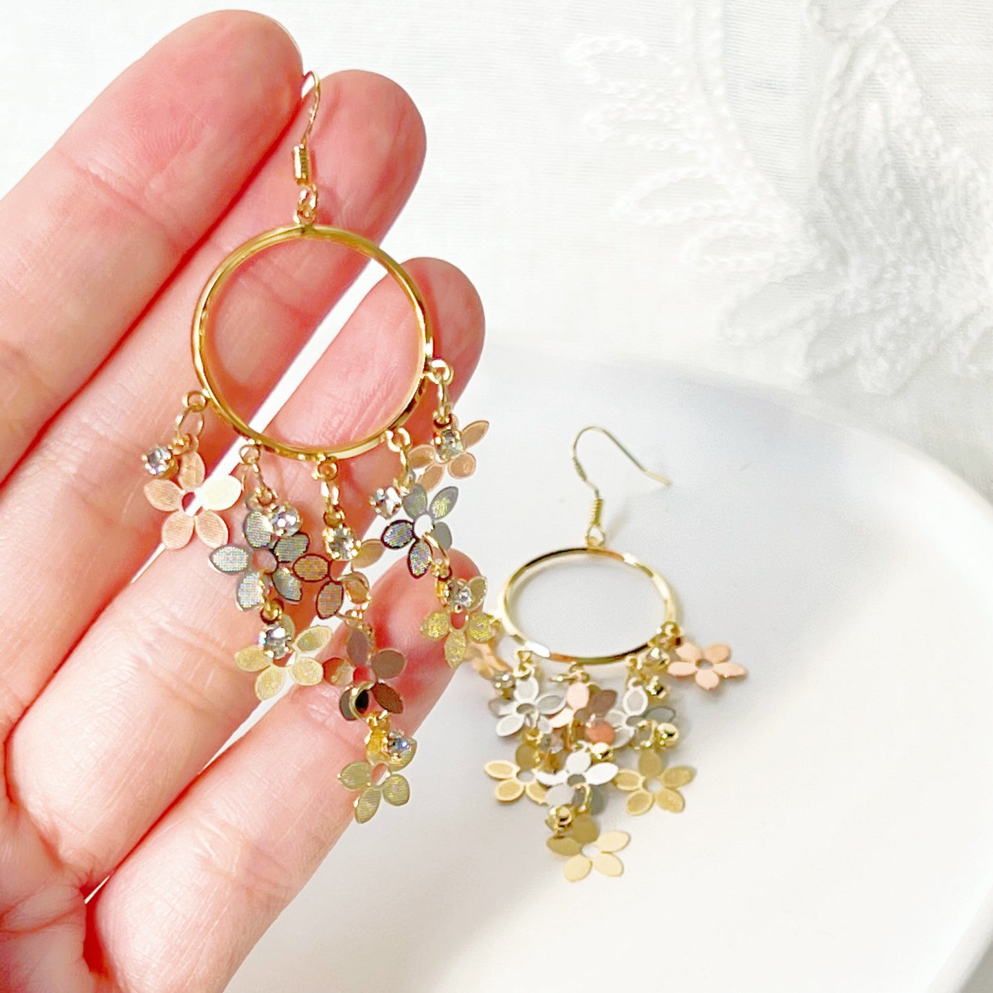 Gold Cascading Flowers Drop Earrings-Ninaouity