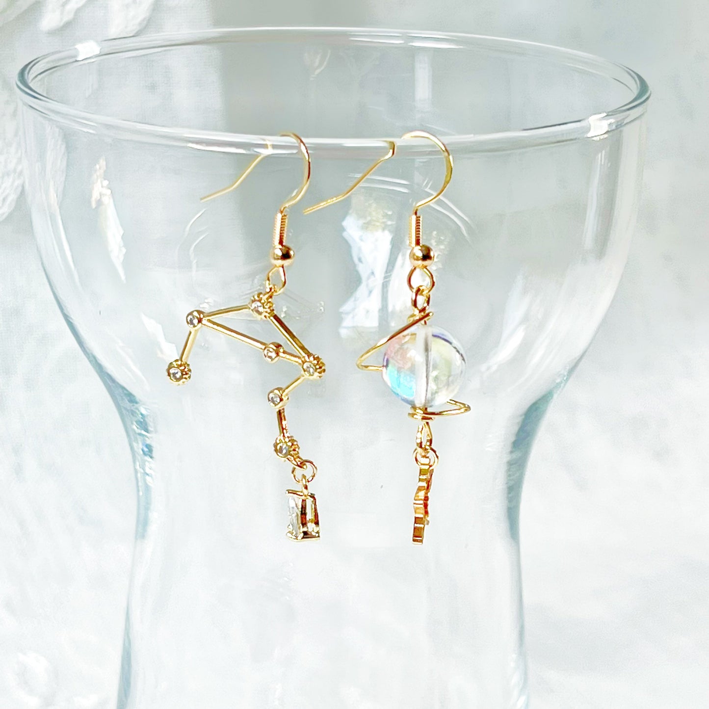 Gold Constellation Zodiac Star Signs Horoscope Mismatch Drop Earrings-Ninaouity