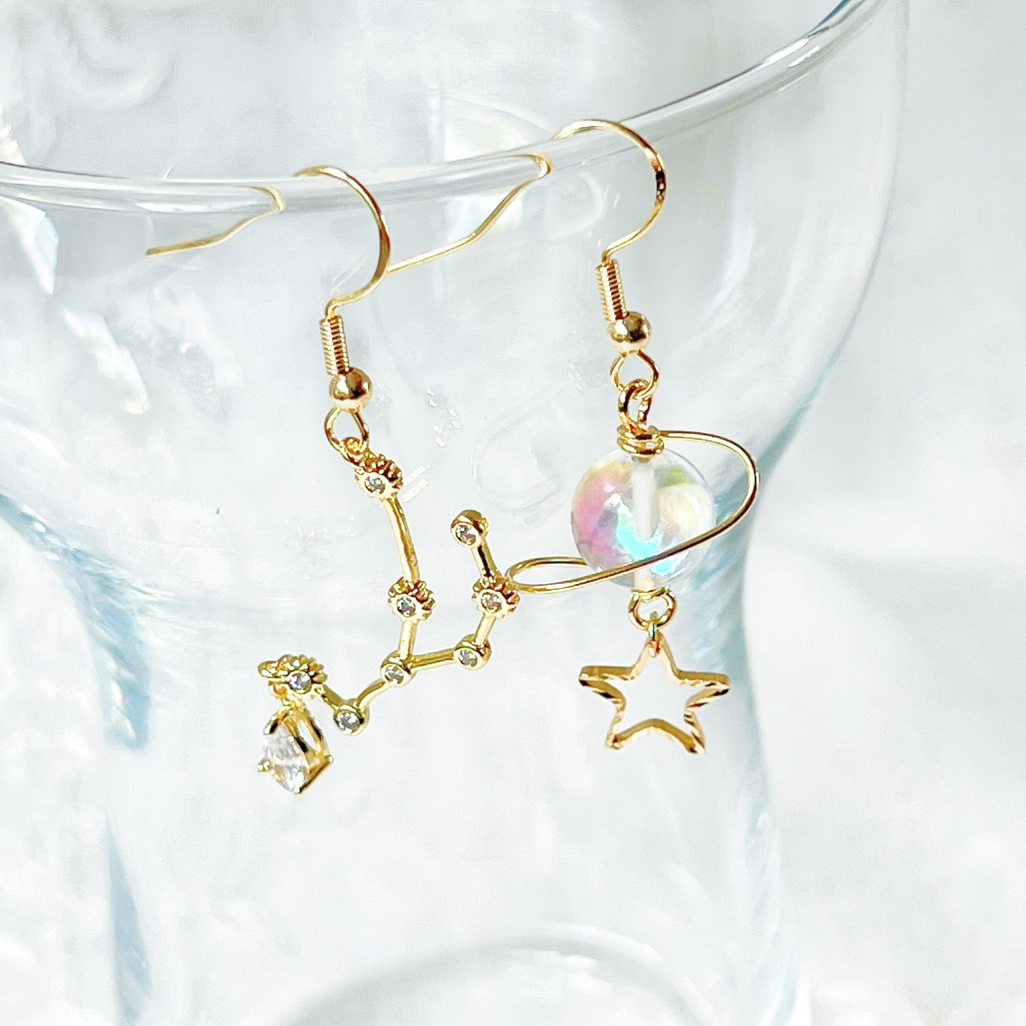 Gold Constellation Zodiac Star Signs Horoscope Mismatch Drop Earrings-Ninaouity