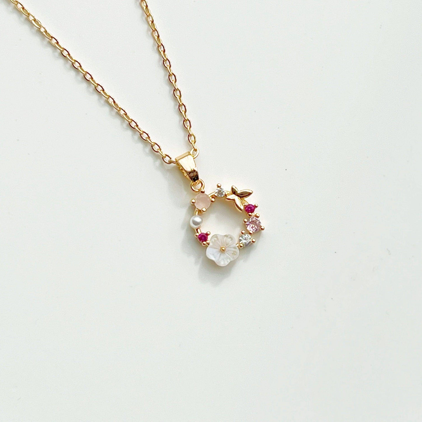 Gold Flower Wreath Charm Necklace-Ninaouity