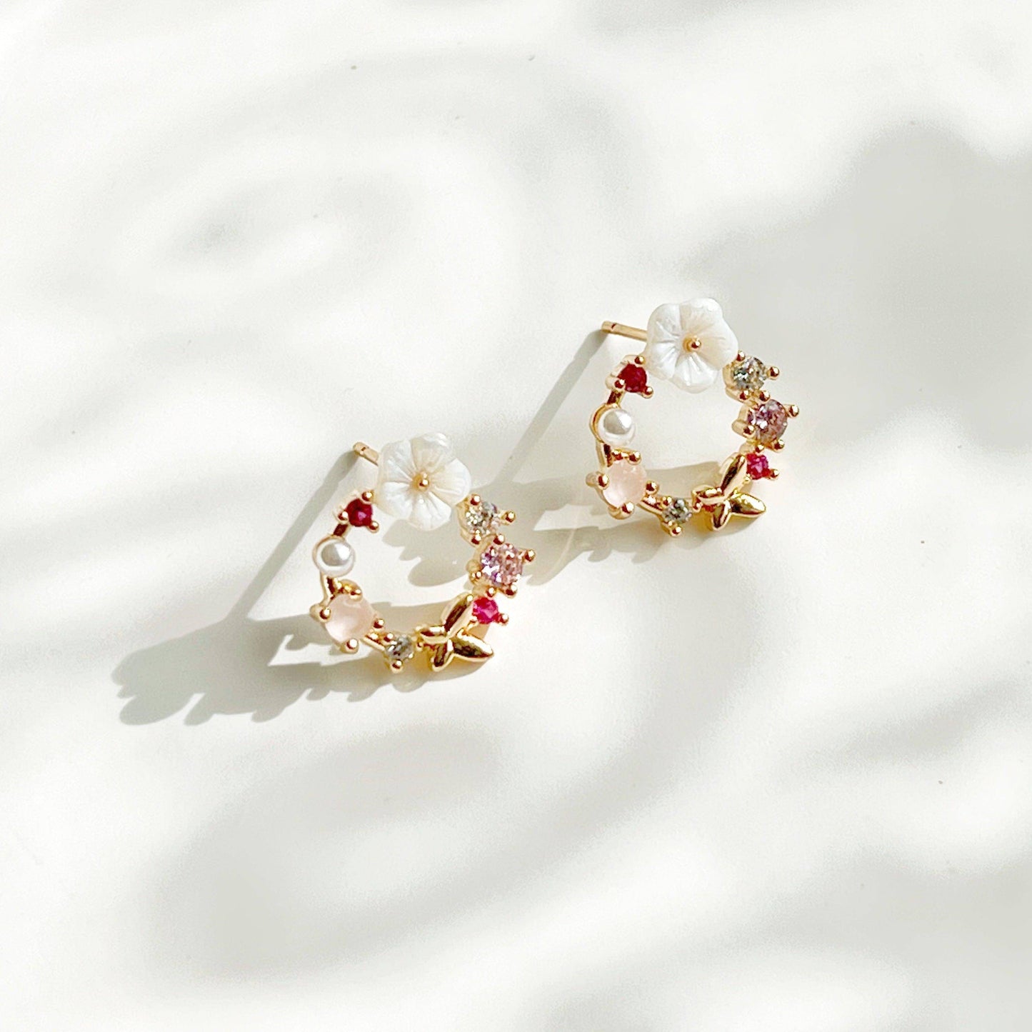 Gold Flower Wreath Earrings-Ninaouity