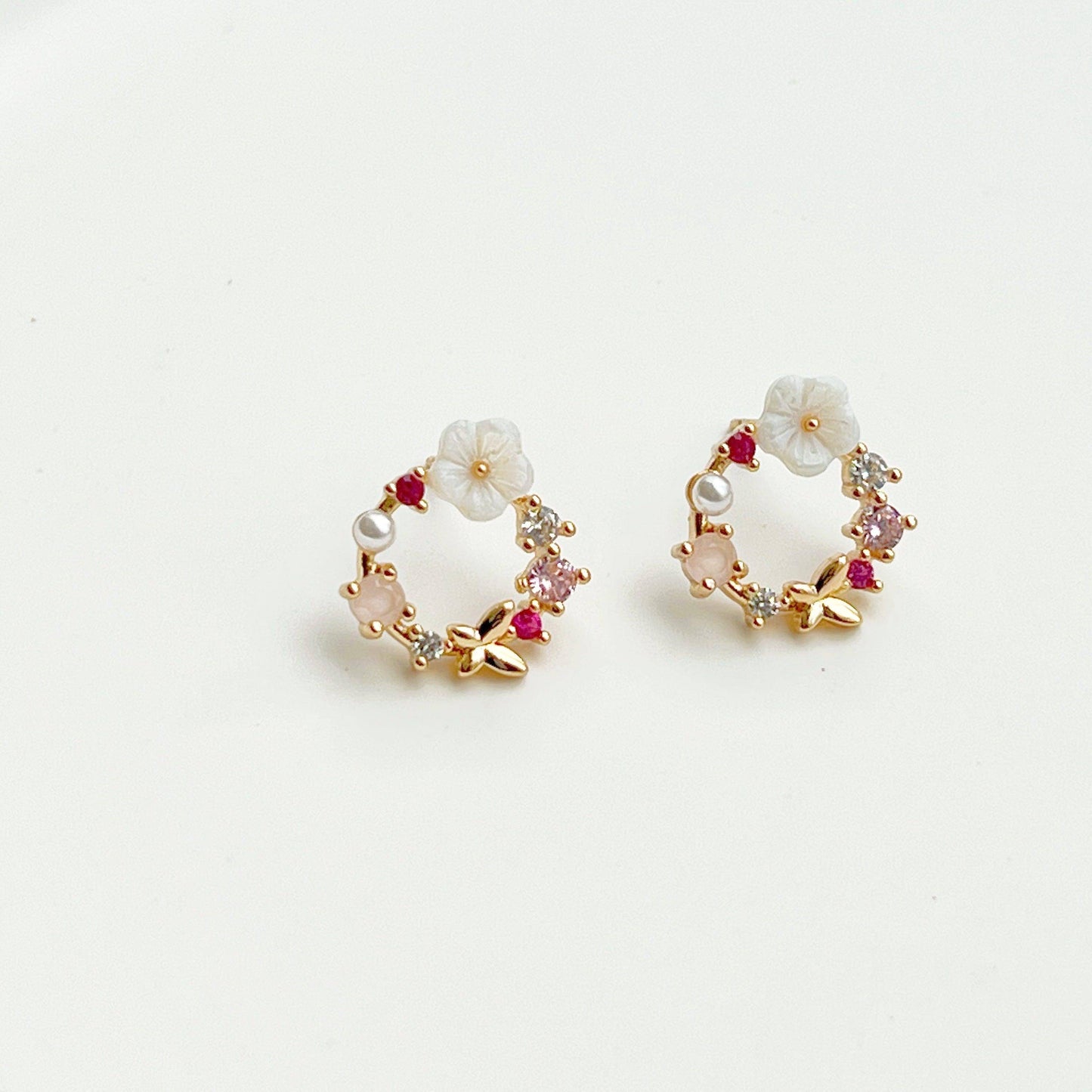 Gold Flower Wreath Earrings-Ninaouity