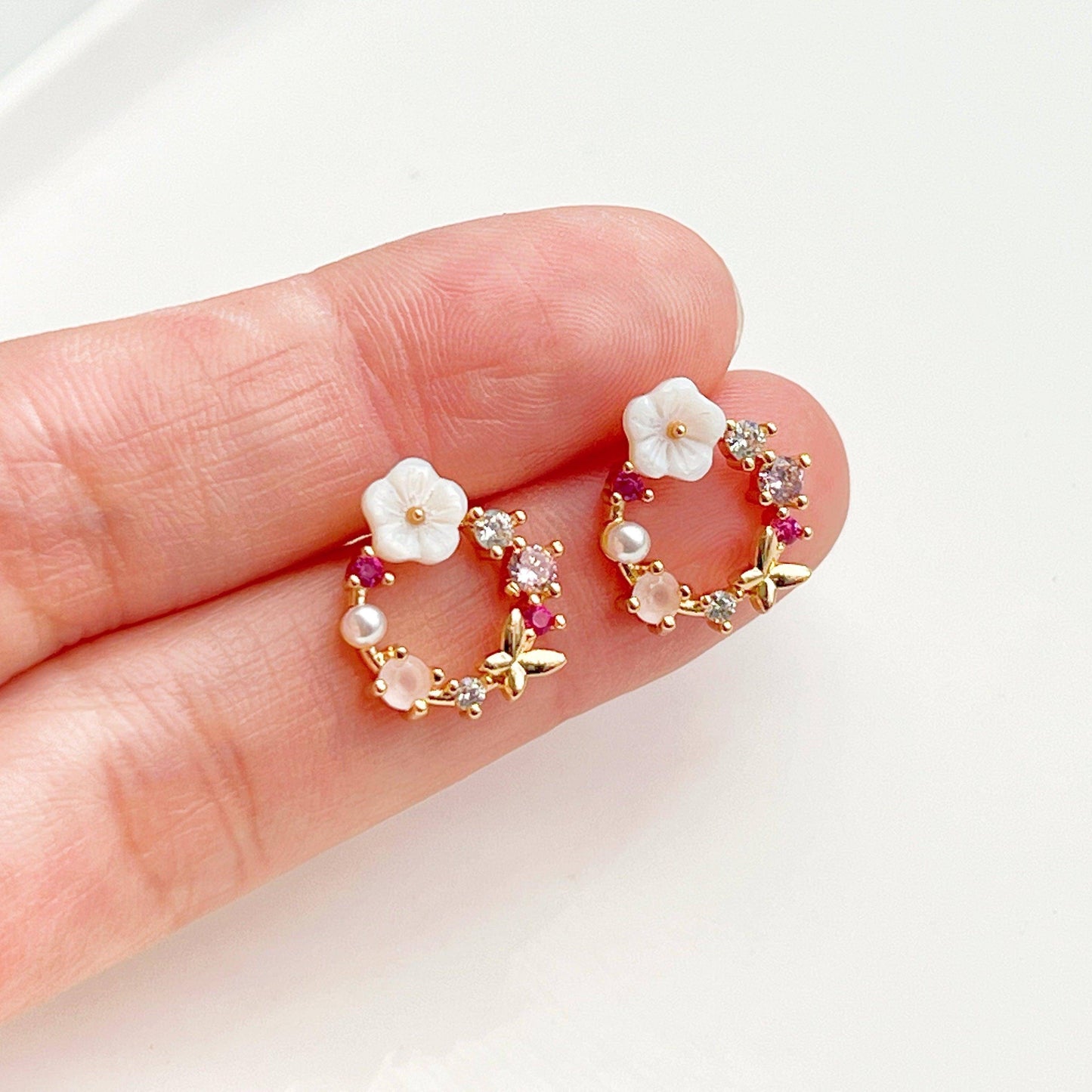 Gold Flower Wreath Earrings-Ninaouity