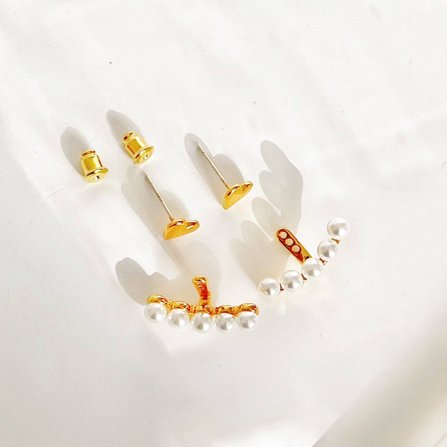 Gold Heart and Pearls Ear Jackets-Ninaouity