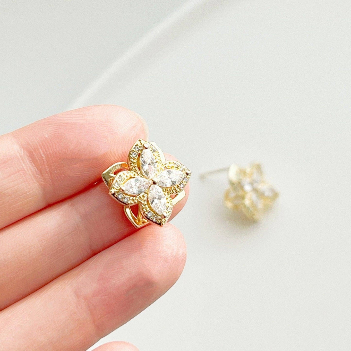 Gold Hydrangea Earrings - Crystal Spinner Petals Sterling Silver Stud Earrings-Ninaouity