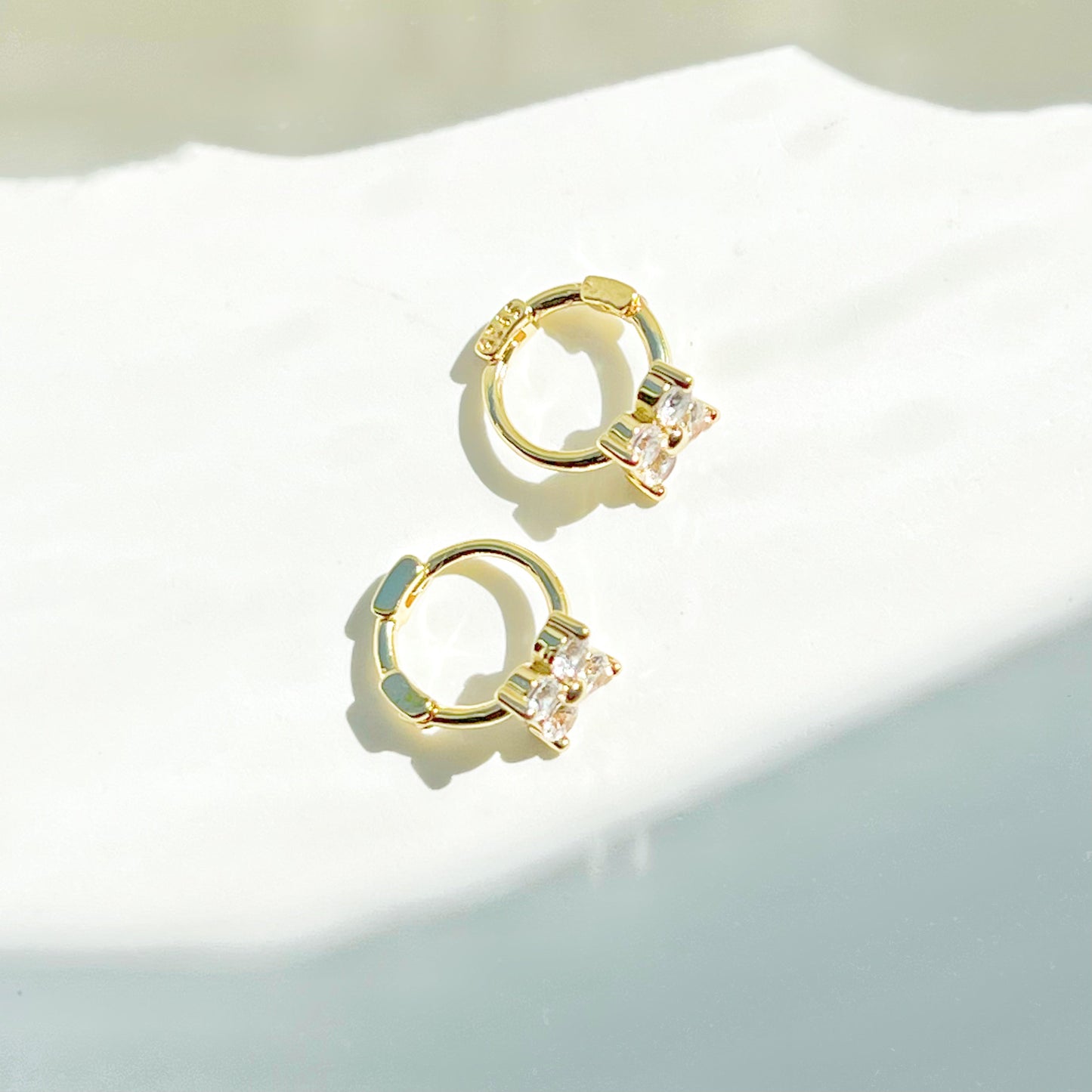Gold Mini Hydrangea Flower Hoop Earrings-Ninaouity