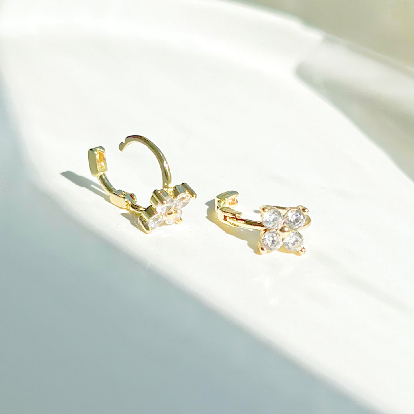Gold Mini Hydrangea Flower Hoop Earrings-Ninaouity