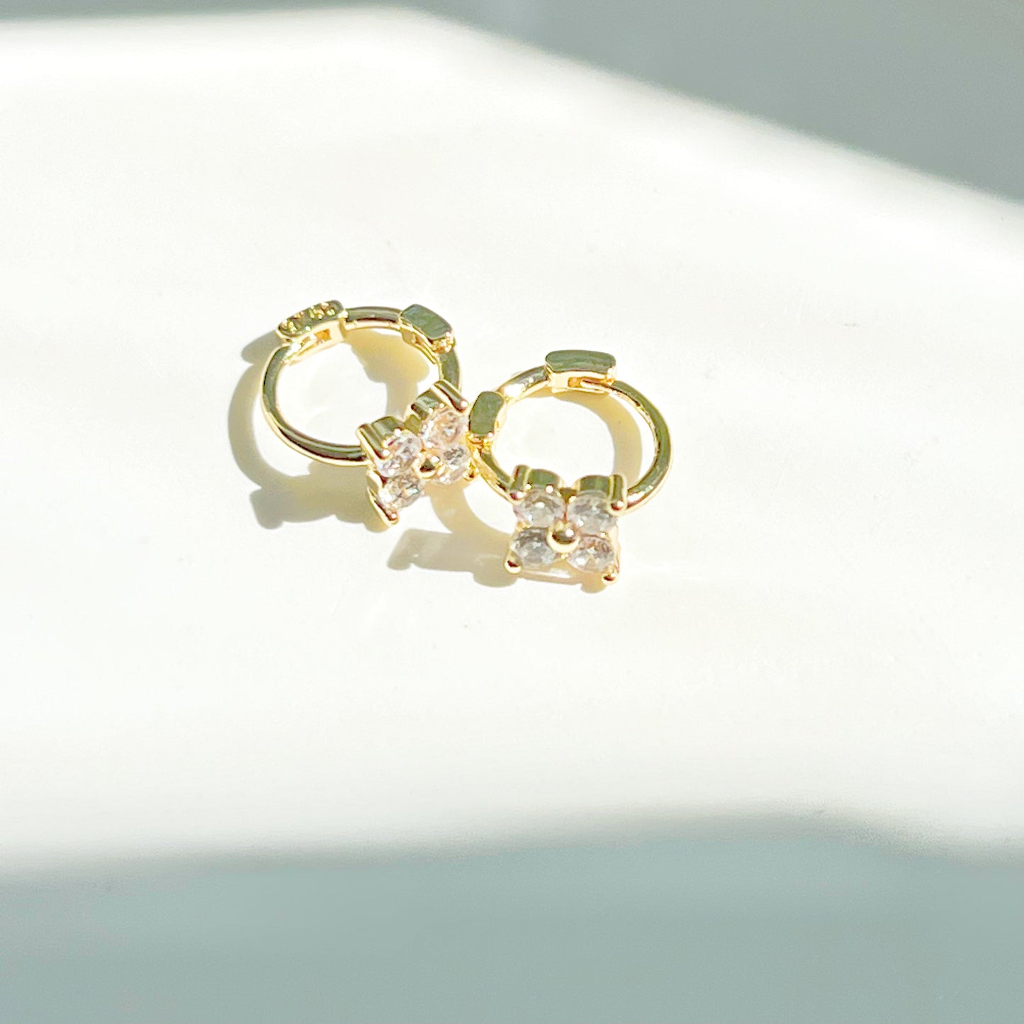 Gold Mini Hydrangea Flower Hoop Earrings-Ninaouity