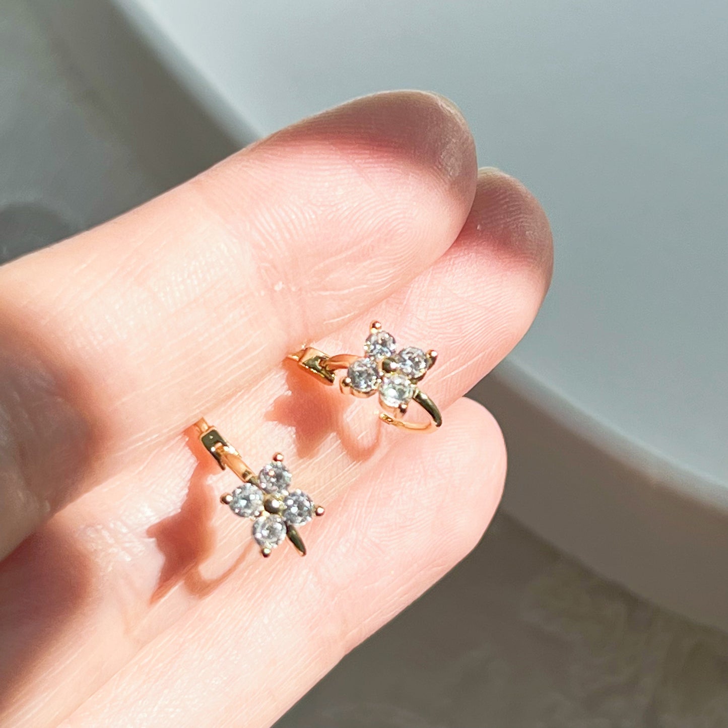 Gold Mini Hydrangea Flower Hoop Earrings-Ninaouity